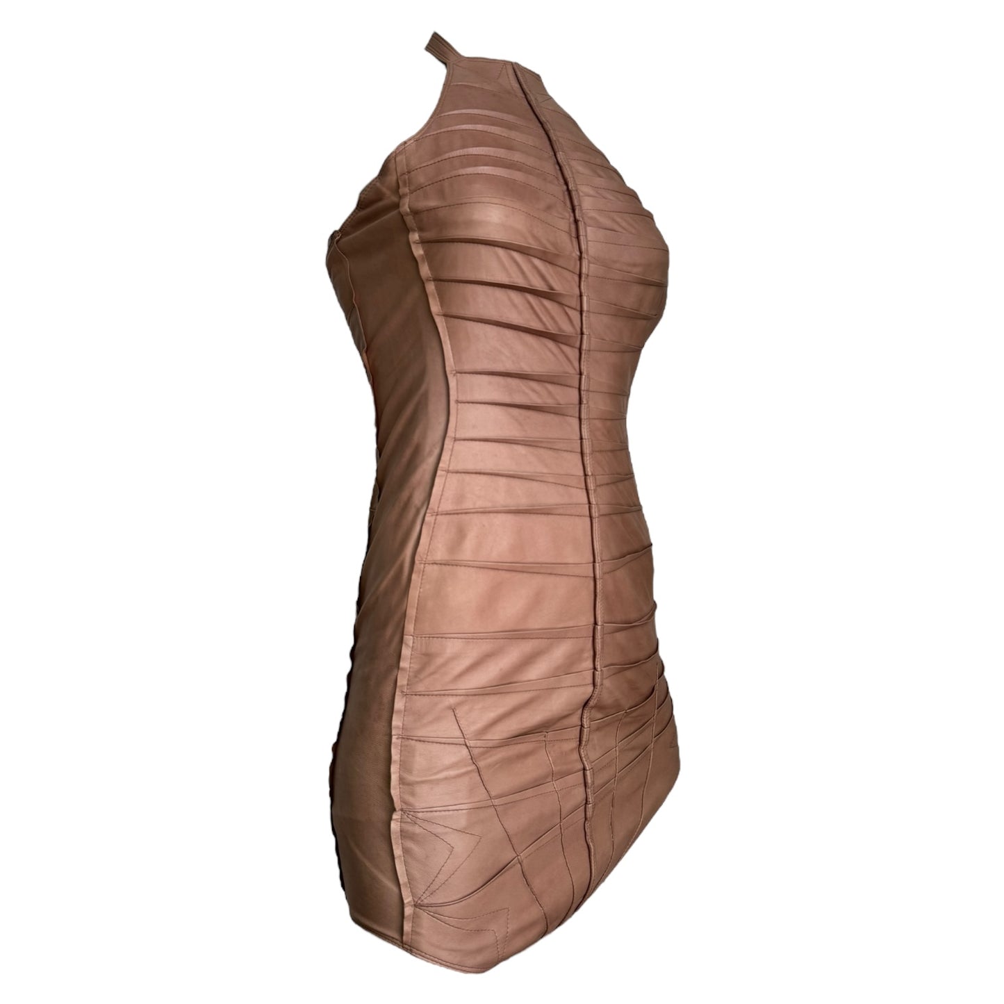 FAYÇAL AMOR SS2004 BROWN DARTED HALTERNECK MINI DRESS