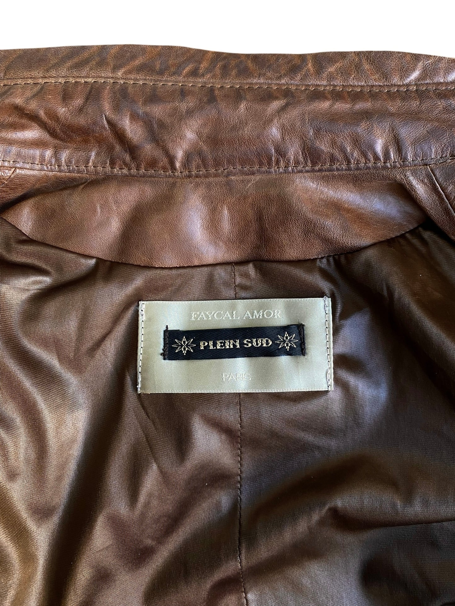 PLEIN SUD FW2002 BROWN LEATHER LACE-UP CAGE JACKET
