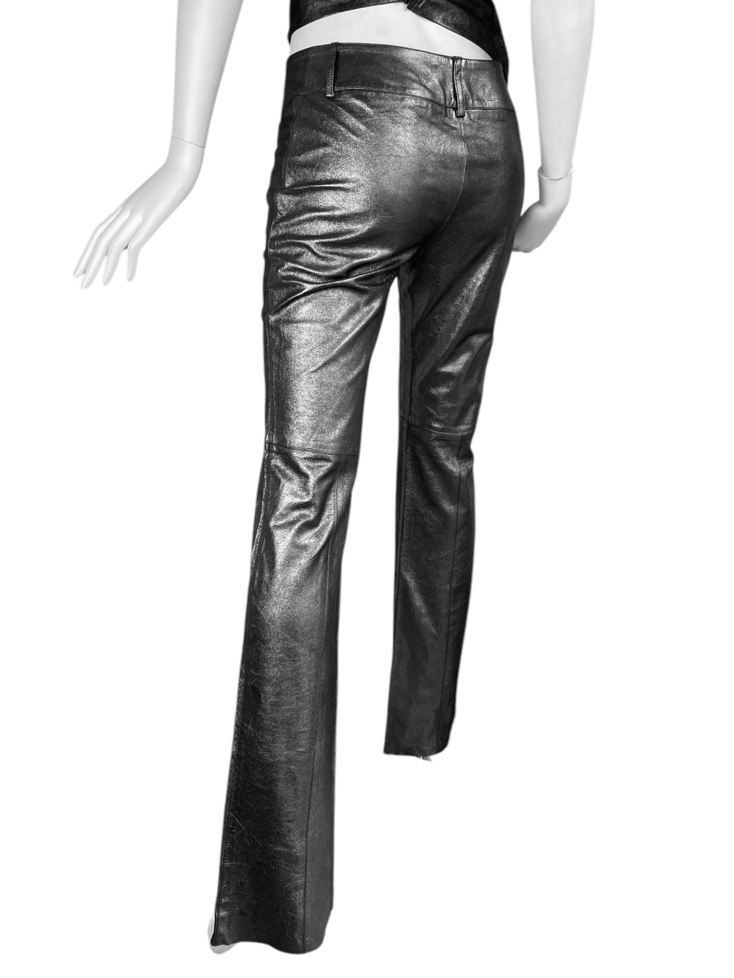 PLEIN SUD 1990s METALLIC GREY LEATHER PANTS