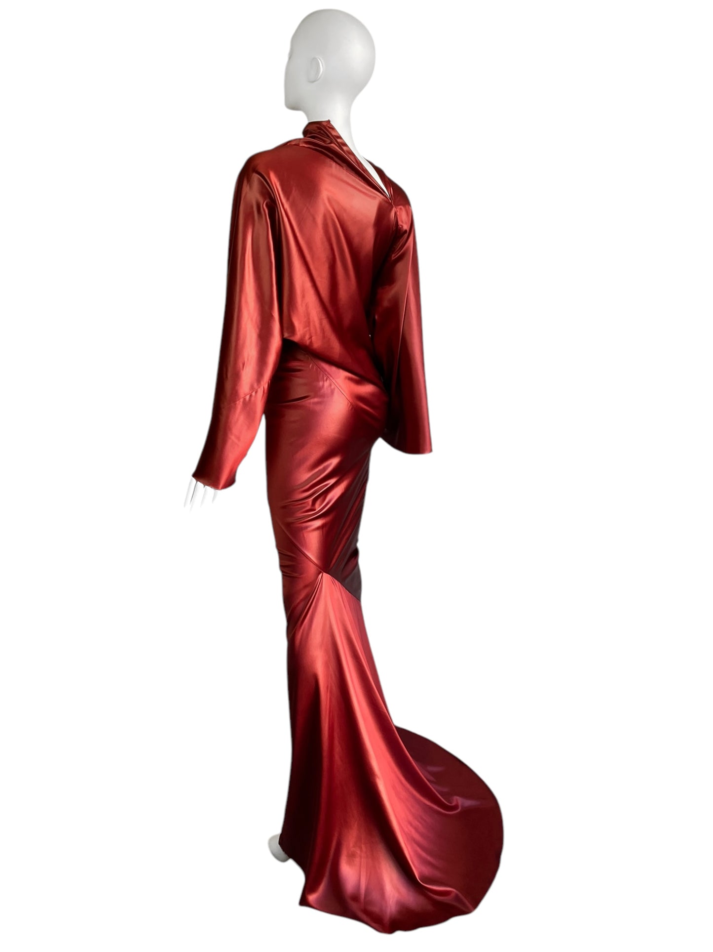 RICK OWENS FW2020 RED SATIN DRAPED GOWN