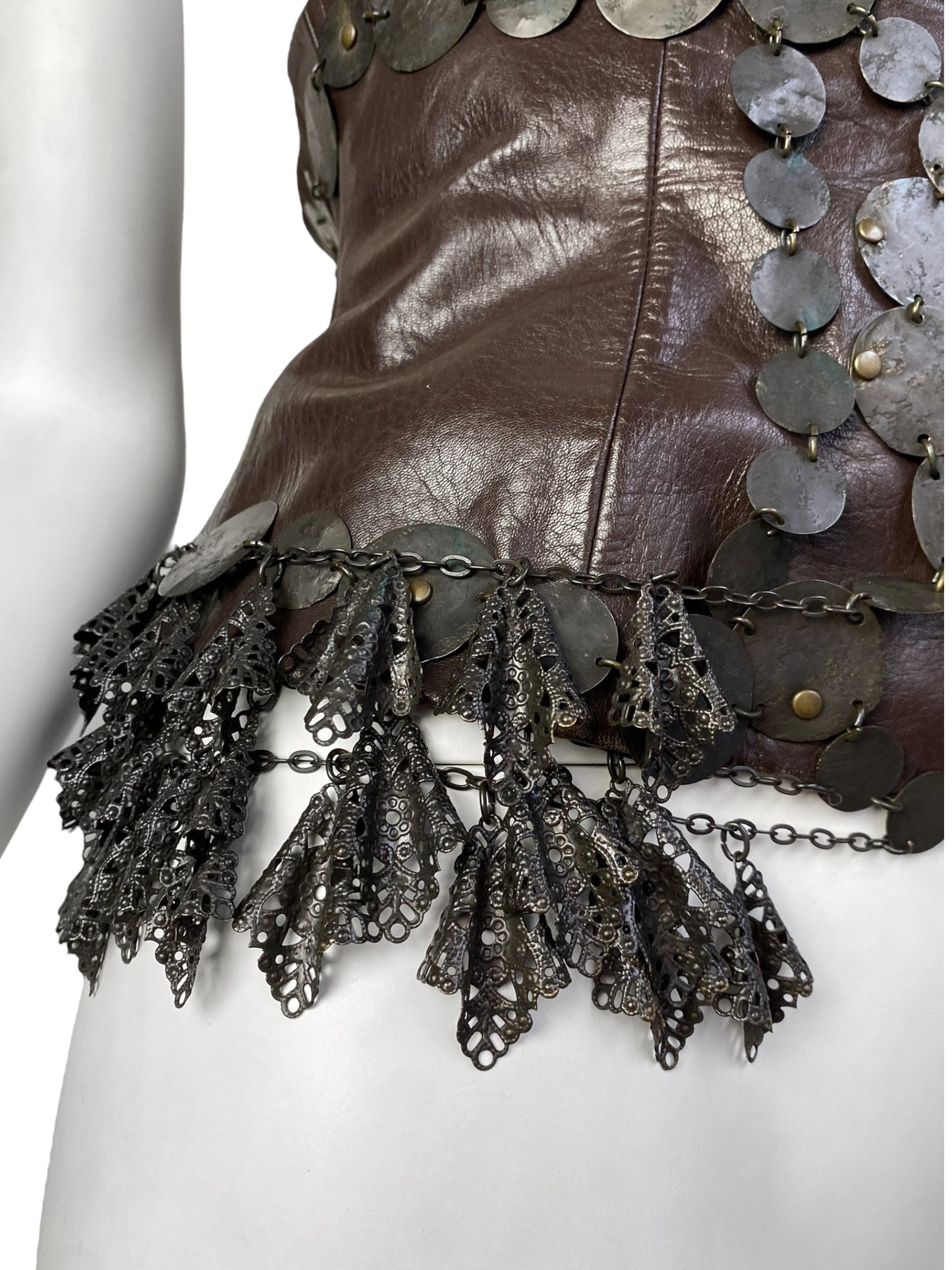 ANTONIO MARRAS FW2002 BROWN LEATHER & METAL EMBELLISHED ARTISANAL CORSET