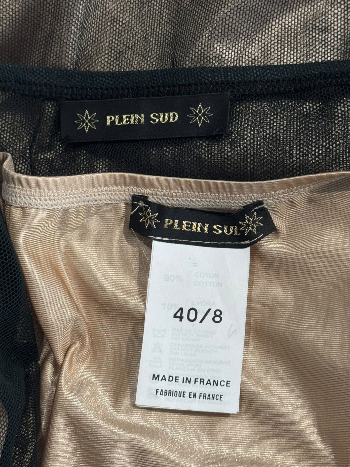 PLEIN SUD SS1999 BLACK TULLE EMBELLISHED HEM MIDI SKIRT