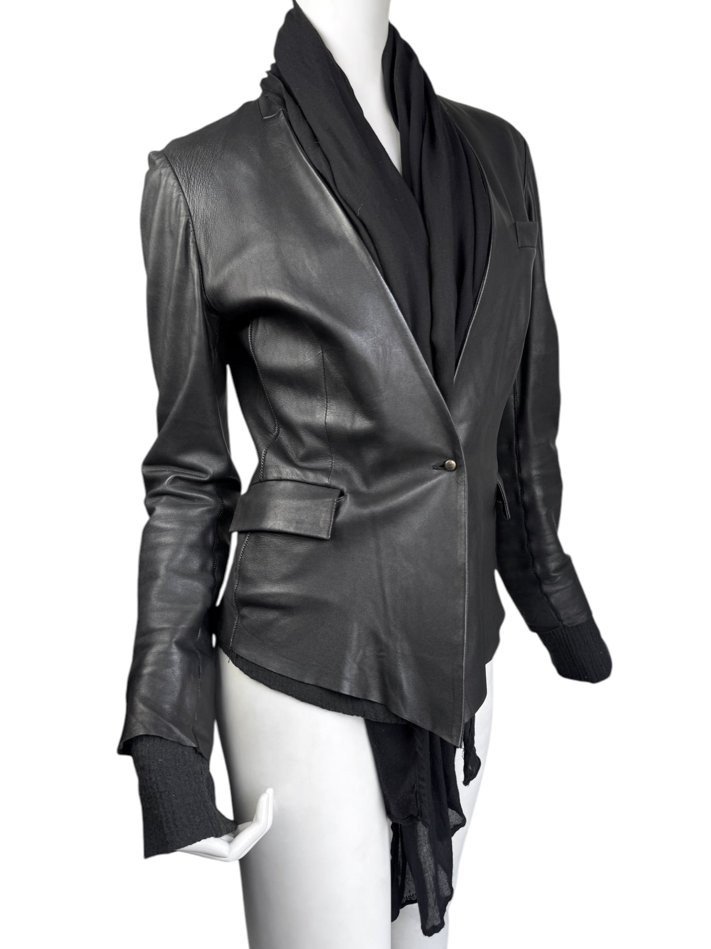 ISAAC SELLAM 2010s BLACK LEATHER SCARF JACKET