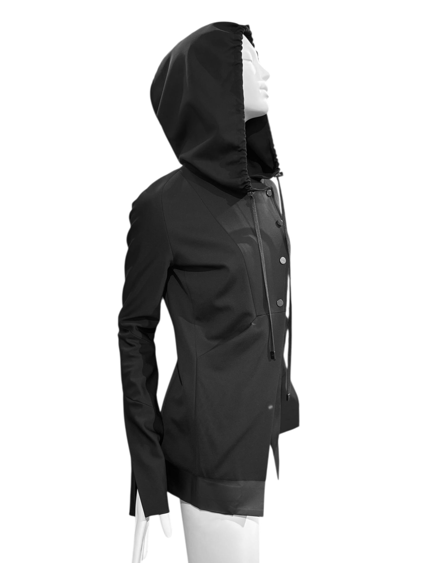 ILARIA NISTRI 2010s BLACK ASYMMETRICAL HOODED JACKET