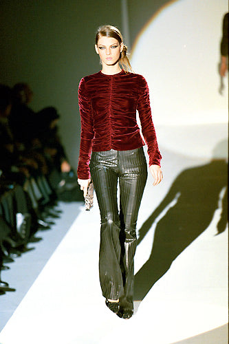 GUCCI FW1999 BY TOM FORD BLACK LEATHER STRIPES FLARED PANTS