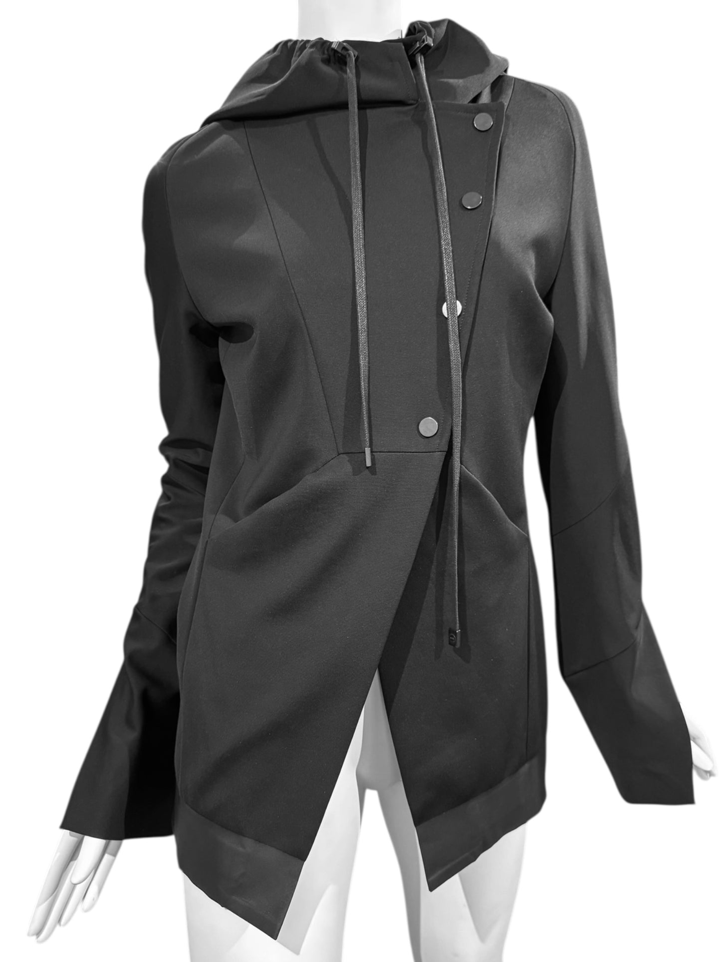 ILARIA NISTRI 2010s BLACK ASYMMETRICAL HOODED JACKET