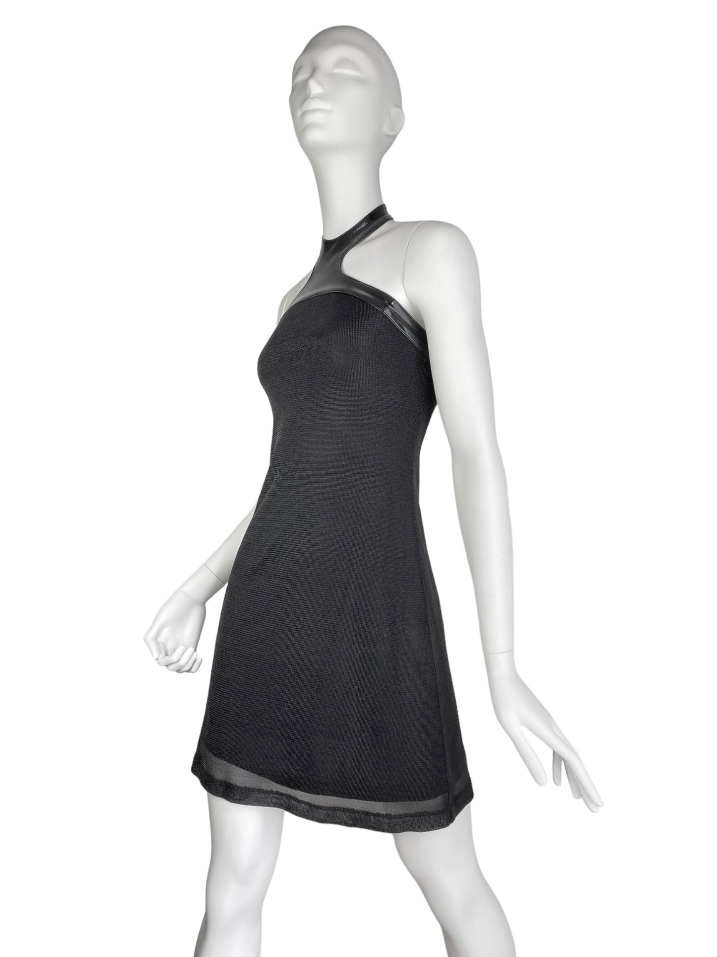 PLEIN SUD SS2004 BLACK METALLIC HALTERNECK MINI DRESS