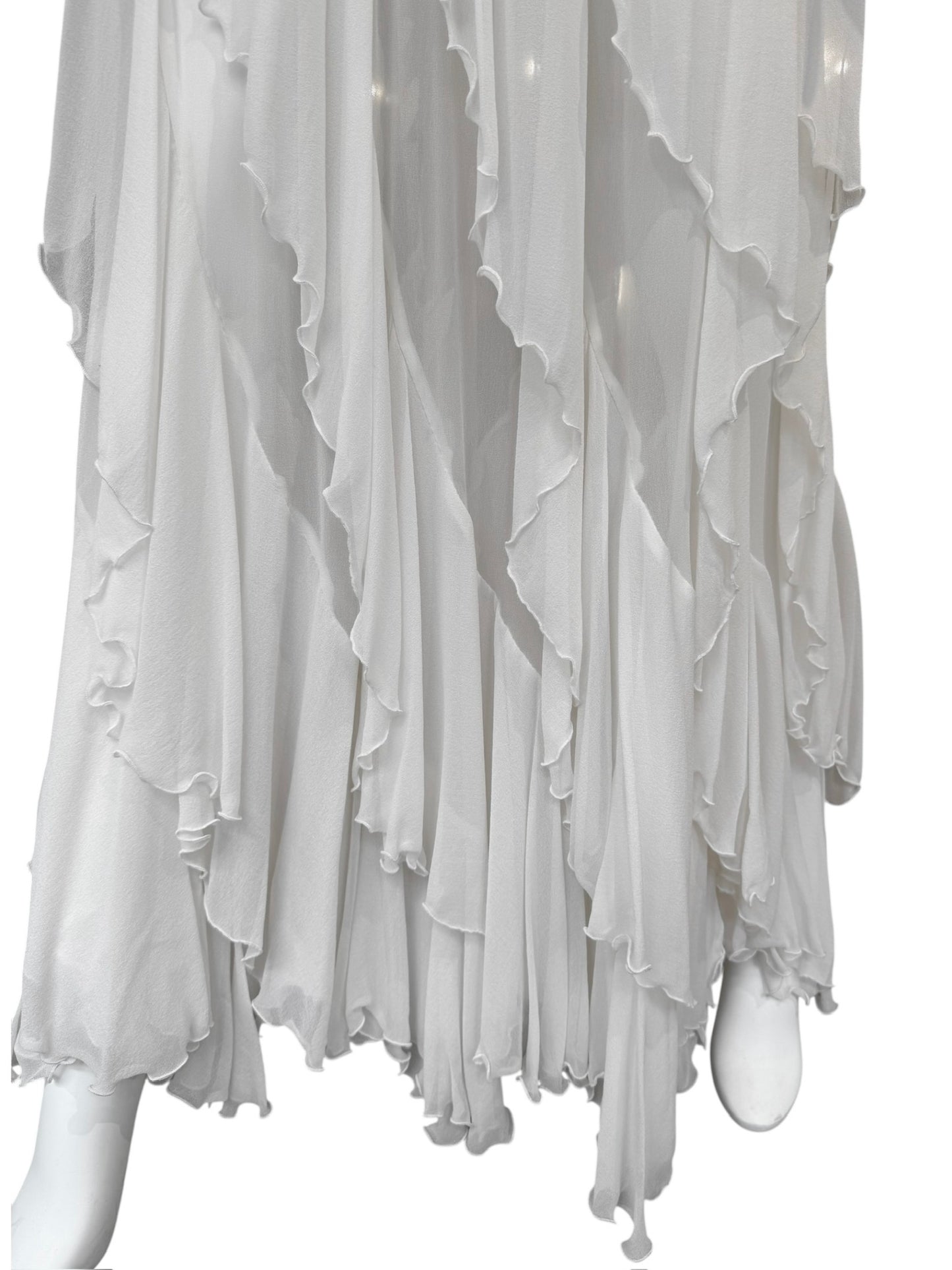 FAYÇAL AMOR 2010s WHITE SILK CASCADING RUFFLES MAXI SKIRT