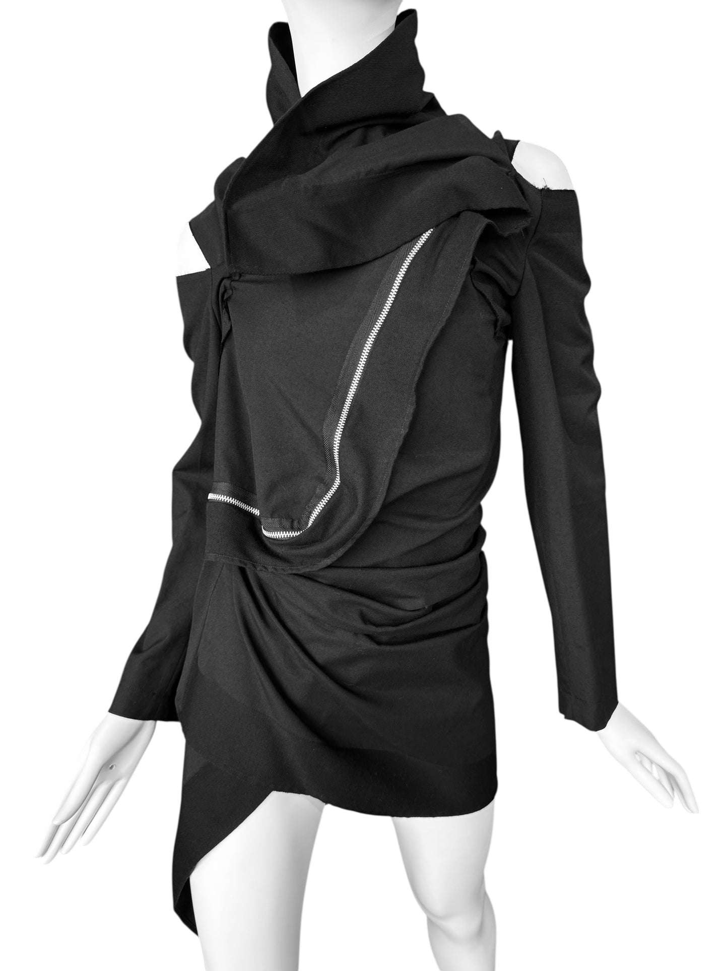 COMME DES GARÇONS FW2003 BLACK WOOL ASYMMETRICAL ZIP JACKET