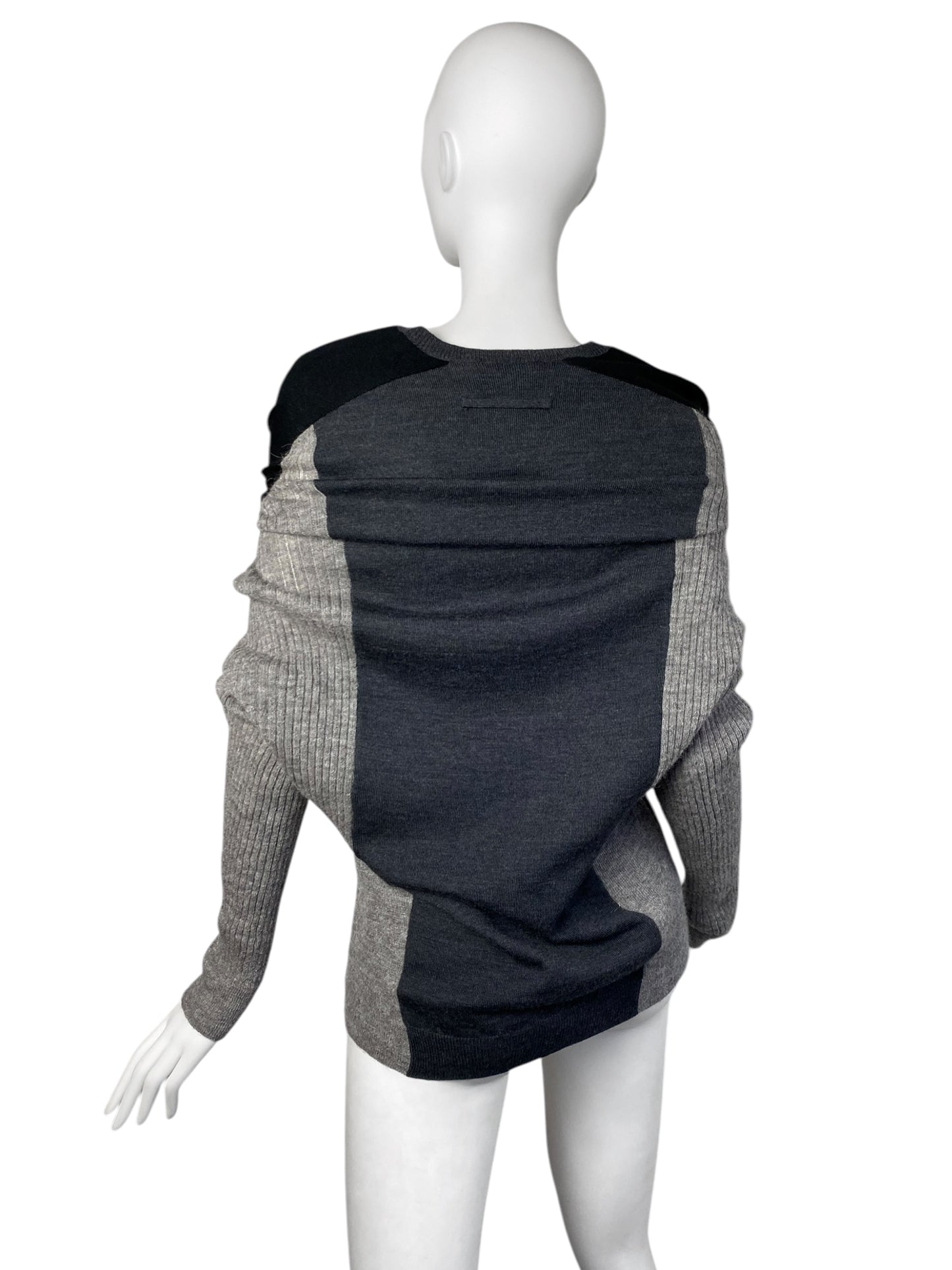 JEAN PAUL GAULTIER 2000s GREY & BLACK WOOL WRAP SLEEVES SWEATER MINI DRESS