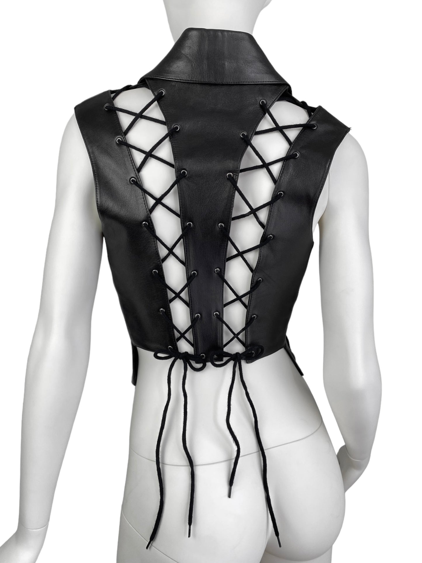 PLEIN SUD SS1992 BLACK LEATHER LACE-UP VEST
