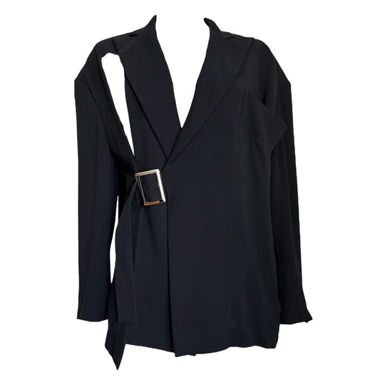 YOHJI YAMAMOTO FW2006 BLACK SILK CUT OUT BUCKLE BLAZER