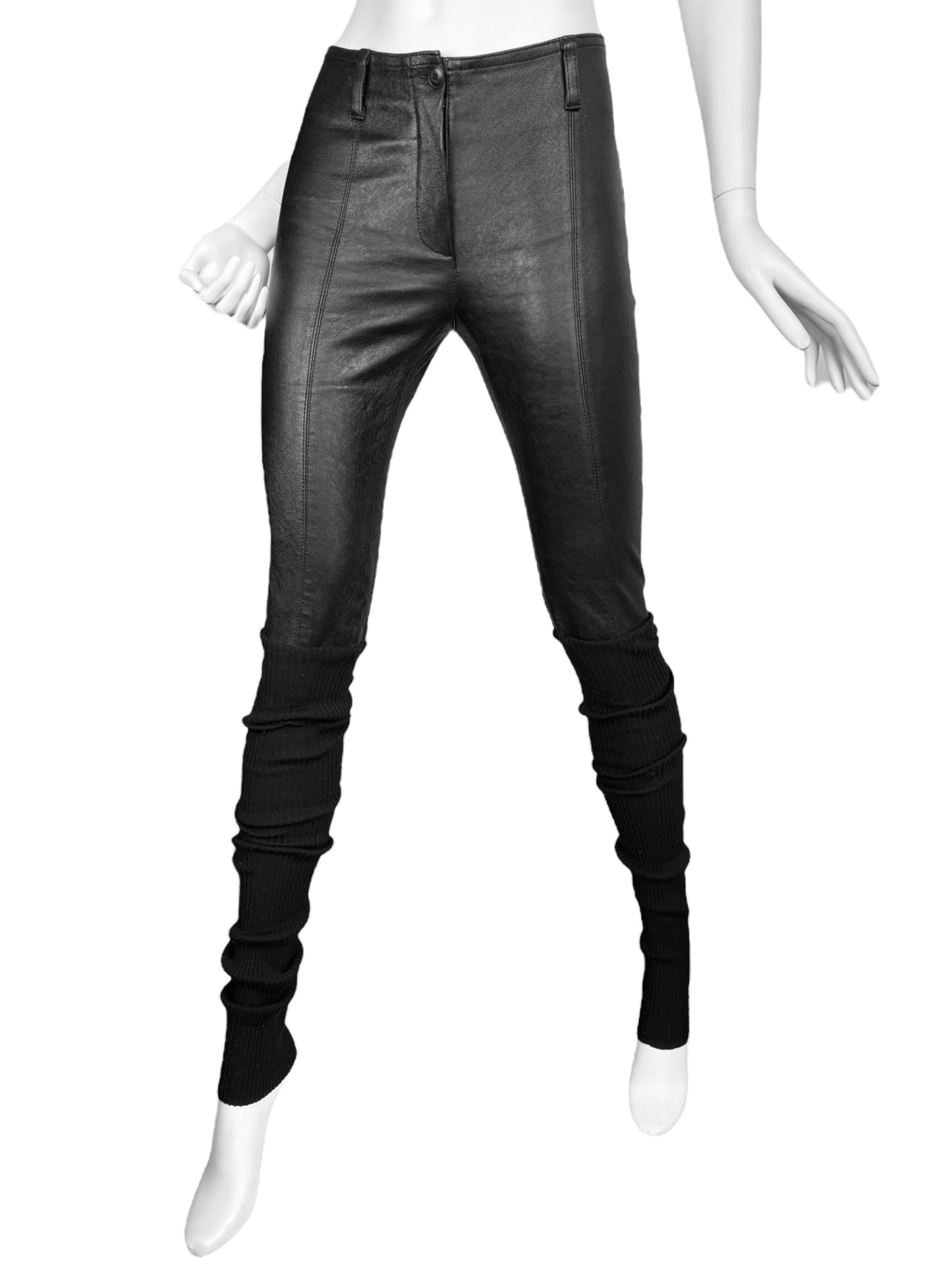 PLEIN SUD 2018 BLACK LEATHER & KNITTED SKINNY PANTS