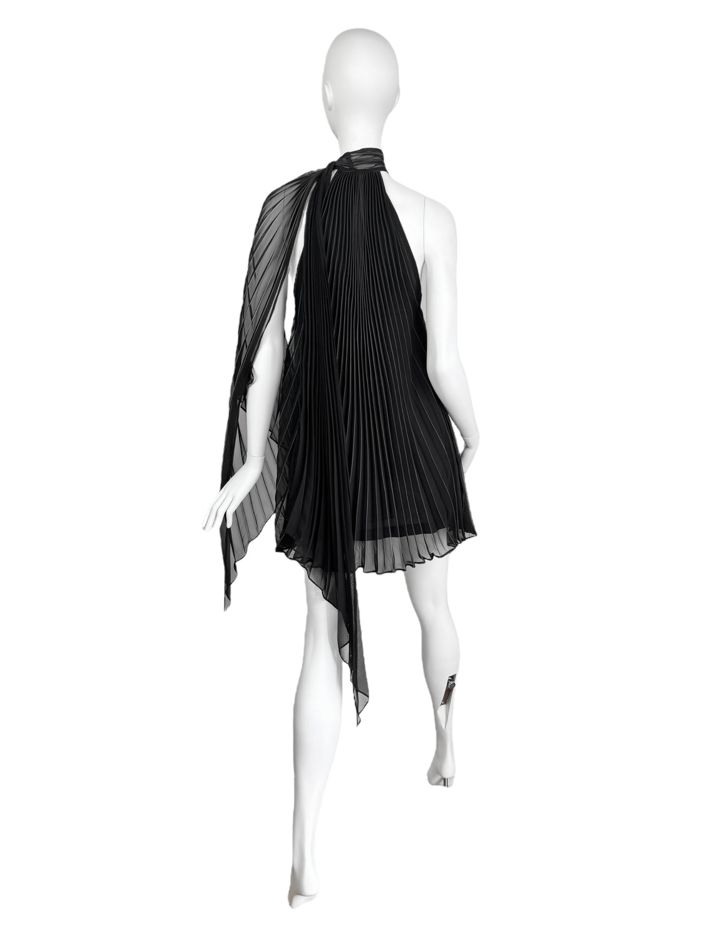 PLEIN SUD 2000s BLACK PLEATED MINI DRESS