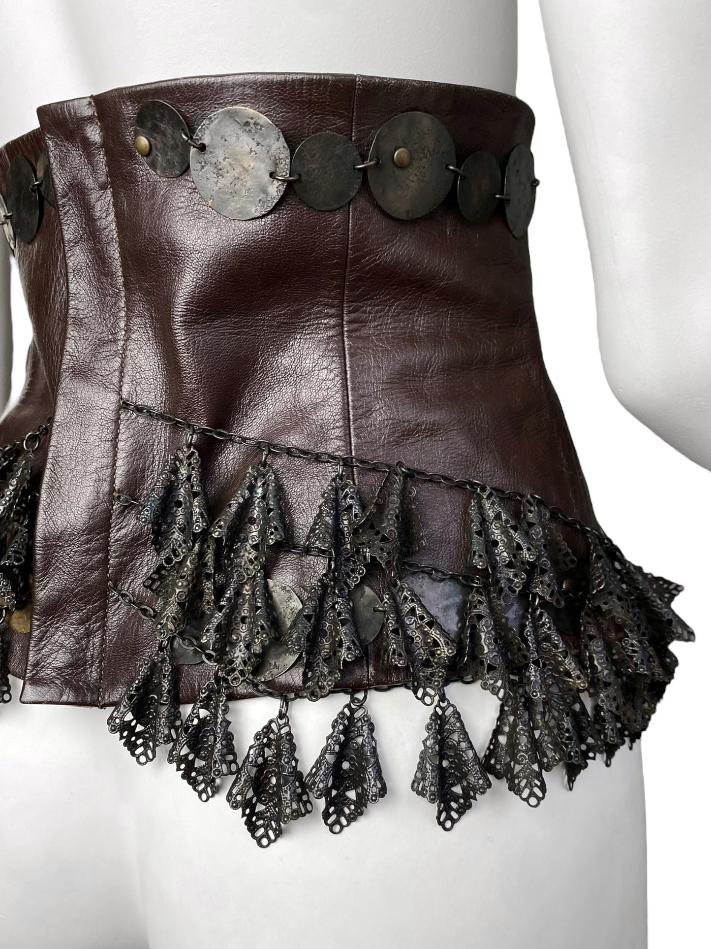 ANTONIO MARRAS FW2002 BROWN LEATHER & METAL EMBELLISHED ARTISANAL CORSET