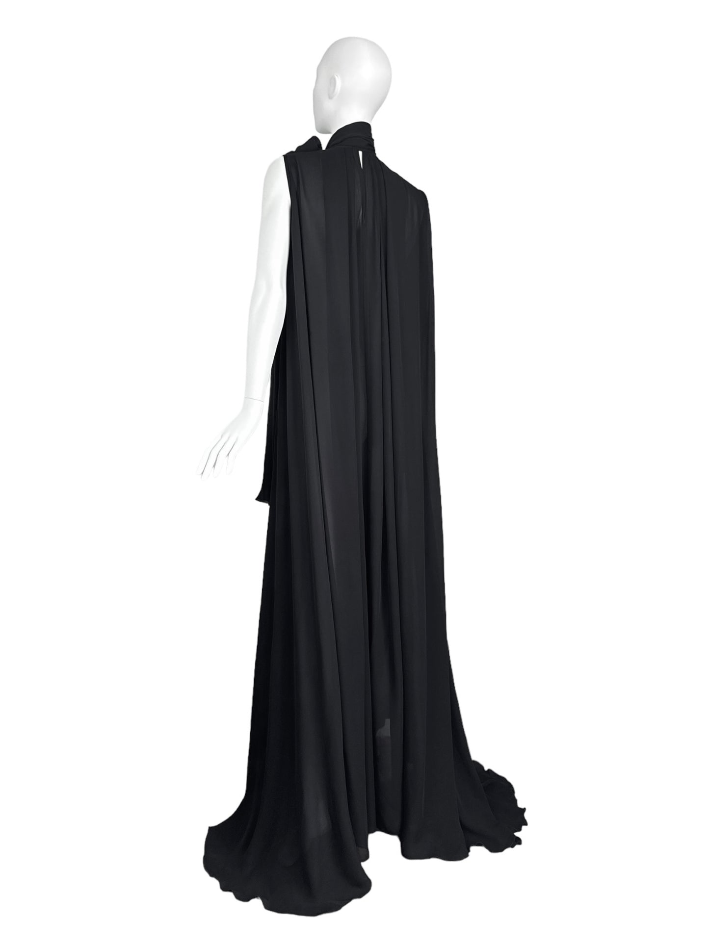 PLEIN SUD PRE-FALL 2014 BLACK SILK DRAPED MAXI DRESS