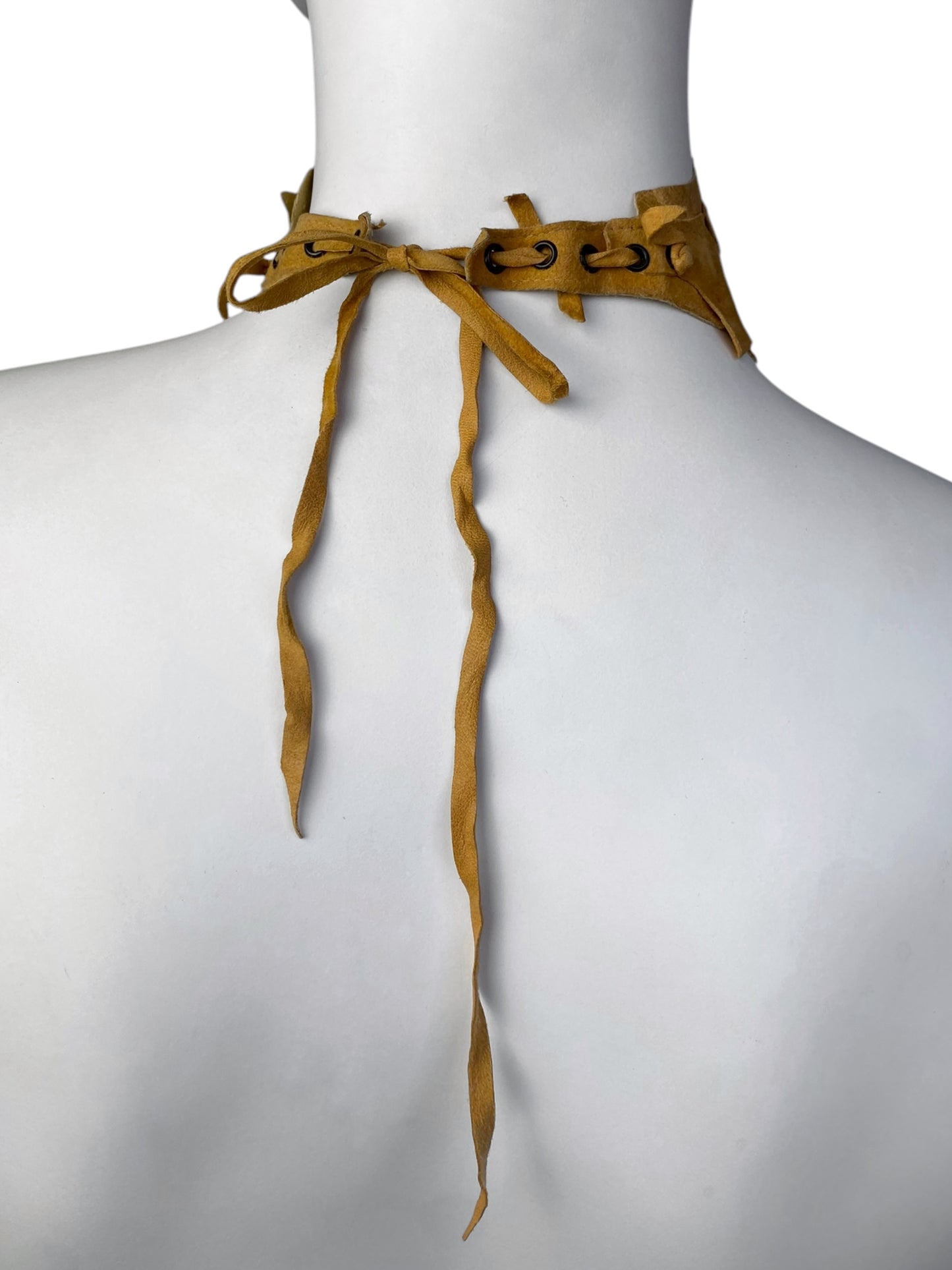 PLEIN SUD 2000s YELLOW LEATHER PATCHWORK CHOKER