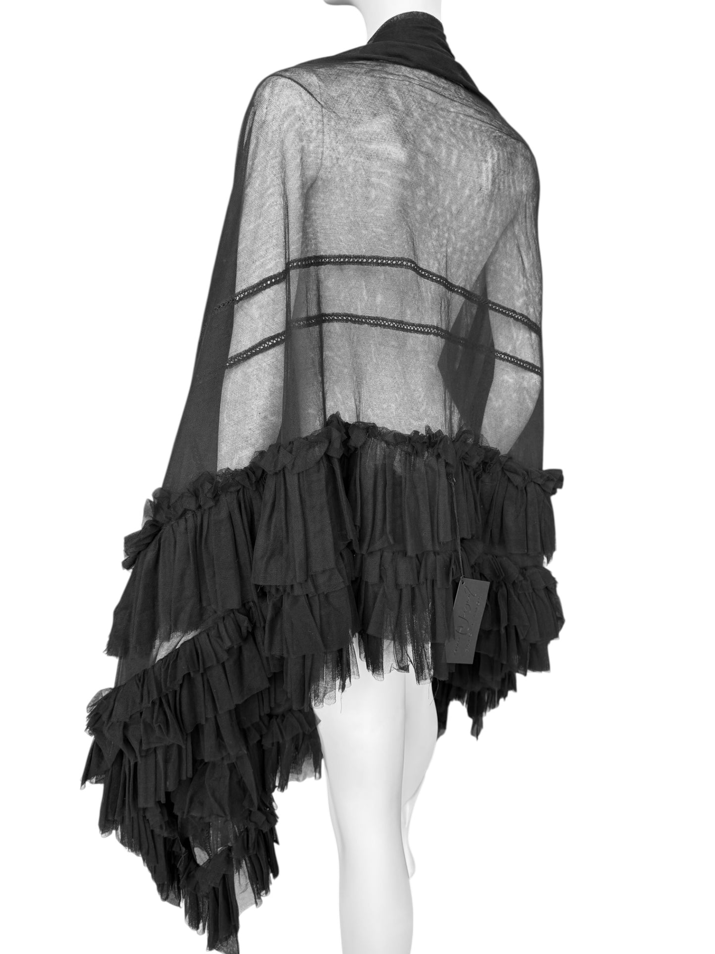 FAYÇAL AMOR FW1994 BLACK TULLE RUFFLES XXL SHAWL