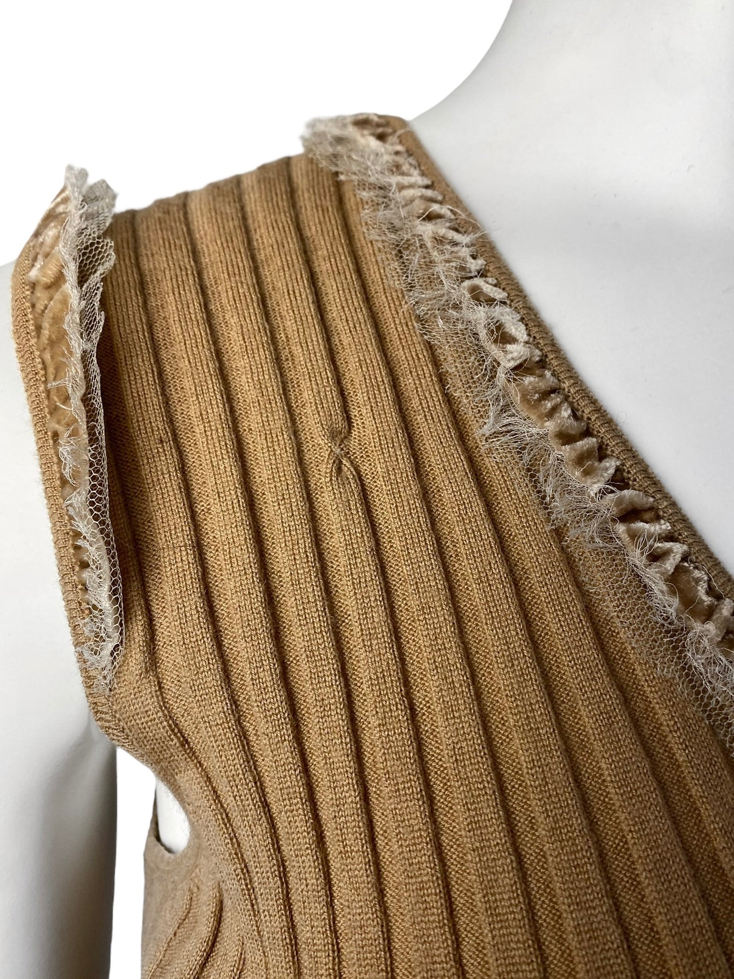 DIOR FW2005 BY GALLIANO CAMEL WOOL RUFFLES TRIM TANK TOP