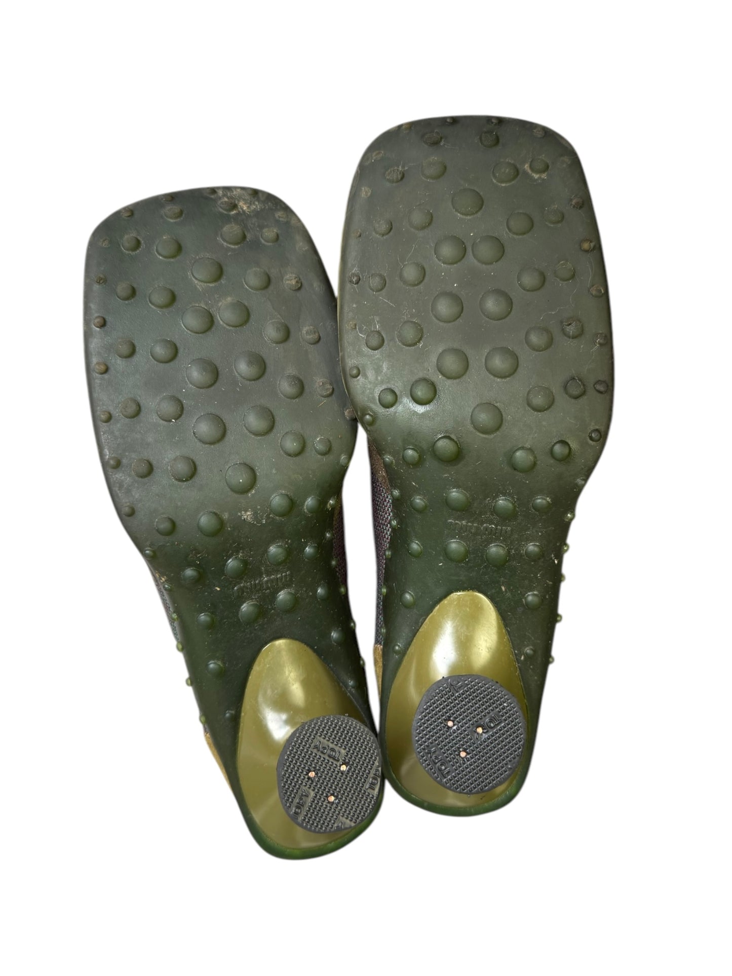 MIU MIU FW1999 KHAKI LEATHER BUBBLE SOLE HEELS