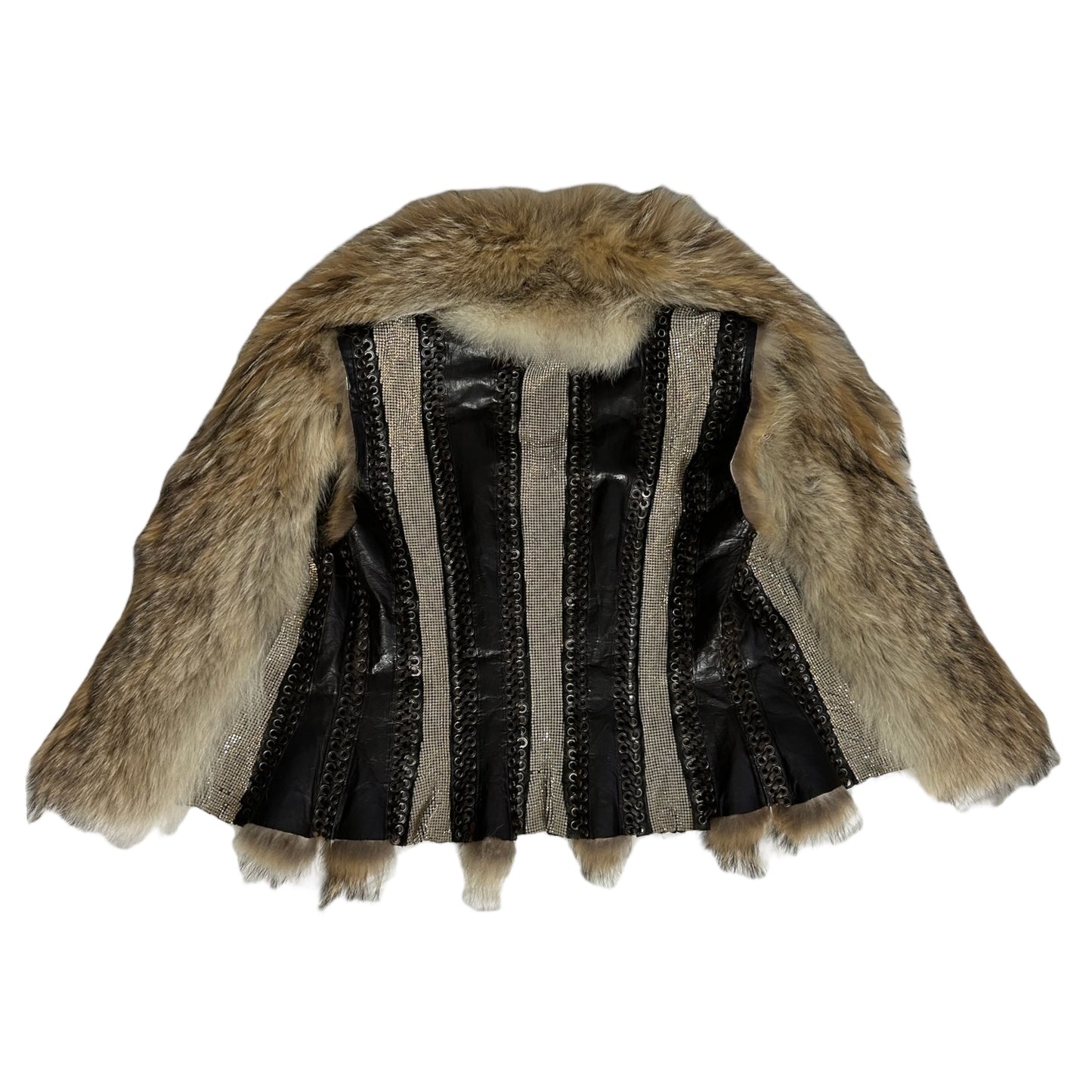 JEAN-PAUL GAULTIER FW2008 FOX FUR, LEATHER & RHINESTONES SLEEVELESS JACKET