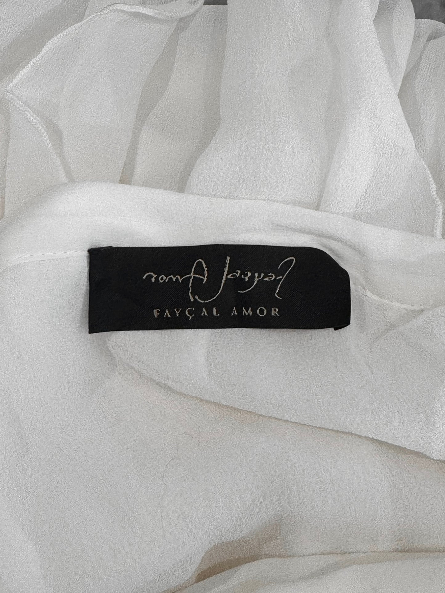 FAYÇAL AMOR 2010s WHITE SILK CASCADING RUFFLES MAXI SKIRT