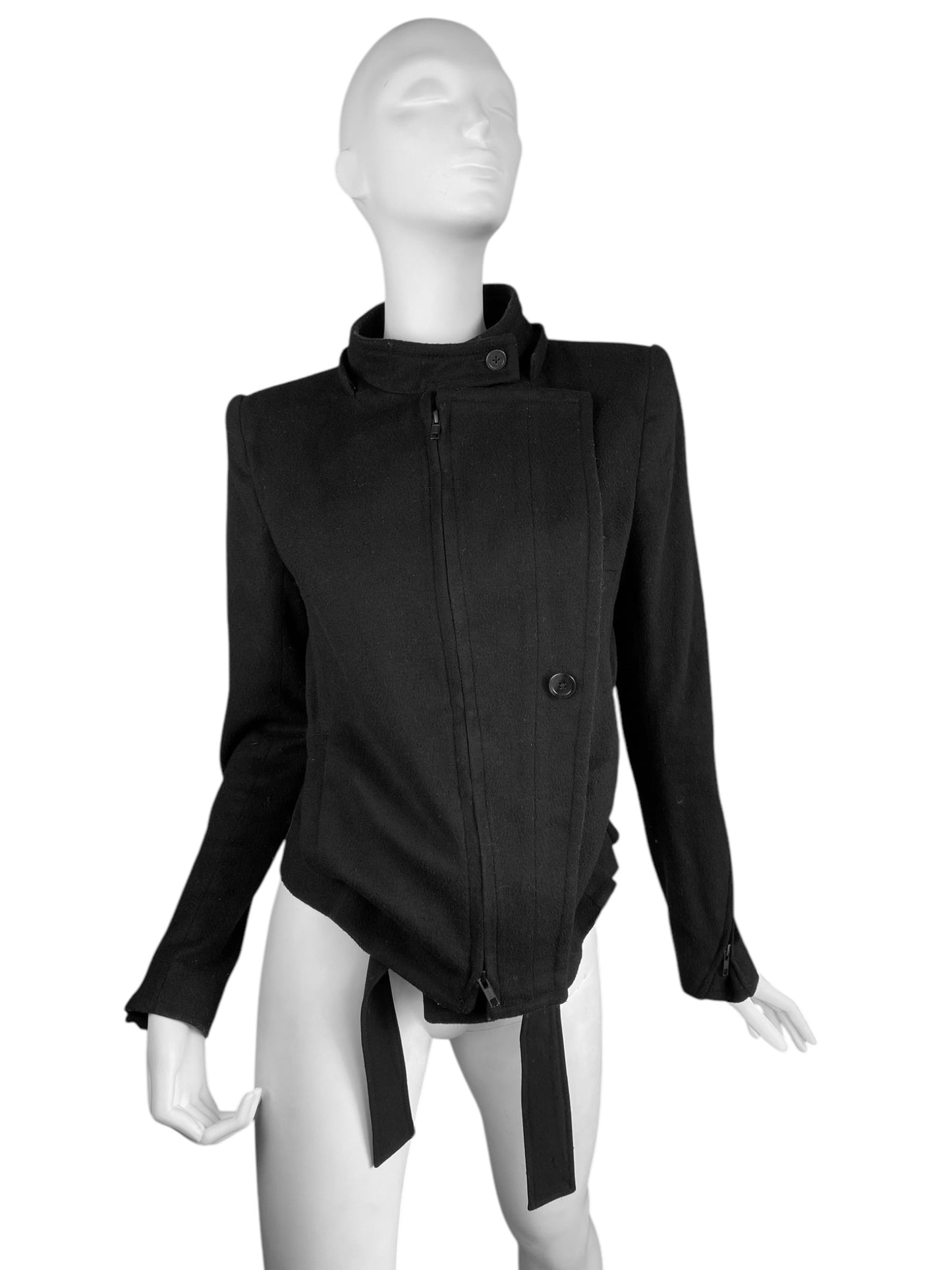 ANN DEMEULEMEESTER FW2012 BLACK WOOL HIGH STRUCTURED COLLAR JACKET