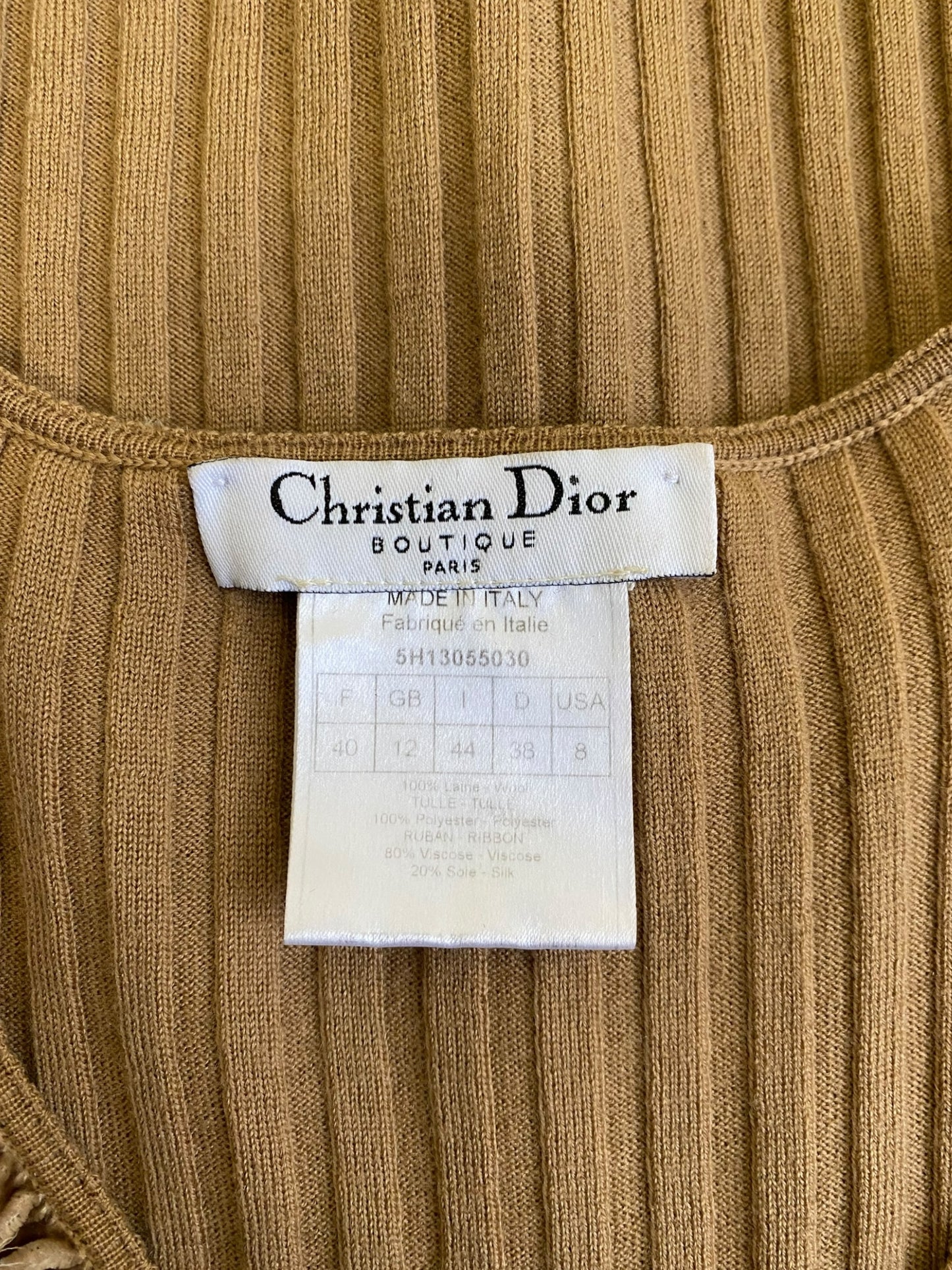 DIOR FW2005 BY GALLIANO CAMEL WOOL RUFFLES TRIM TANK TOP