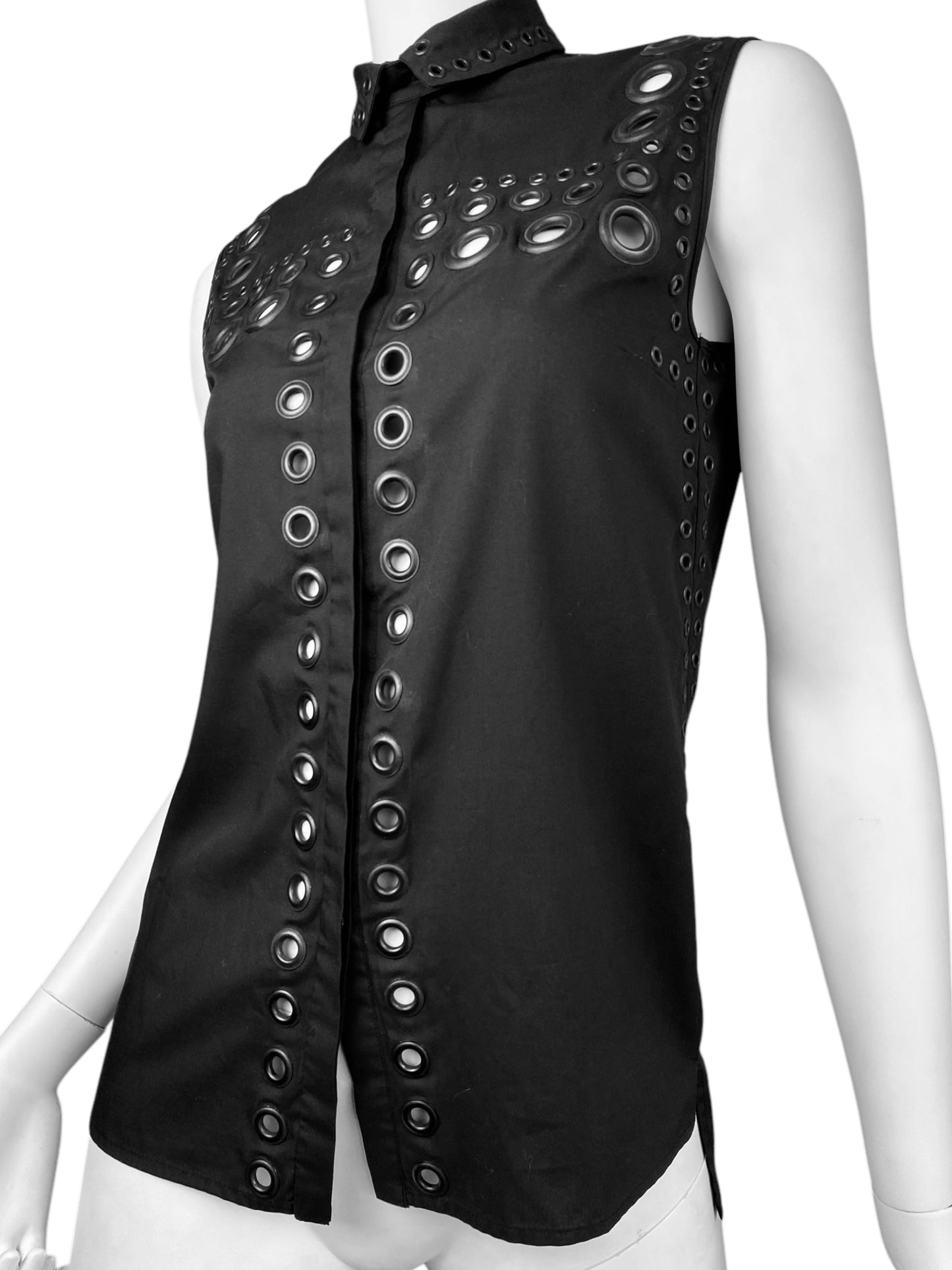 GIVENCHY 2011 BY RICARDO TISCI BLACK EYELET SLEEVELESS SHIRT