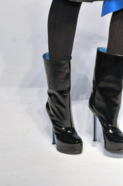 YVES SAINT LAURENT FW2008 BY STEFANO PILATI BLACK LEATHER TRIBTOO TOE-CAP BOOTS