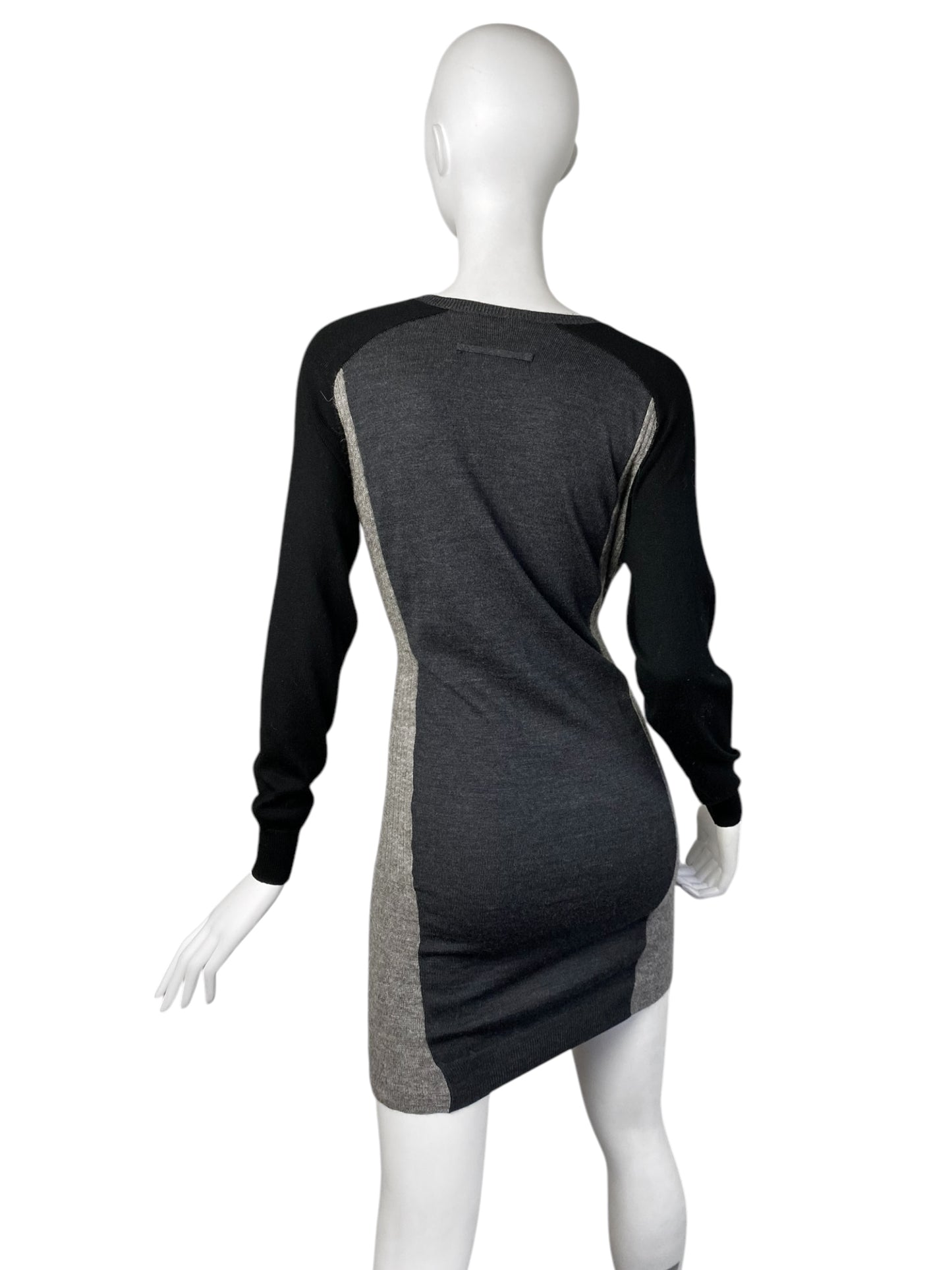 JEAN PAUL GAULTIER 2000s GREY & BLACK WOOL WRAP SLEEVES SWEATER MINI DRESS