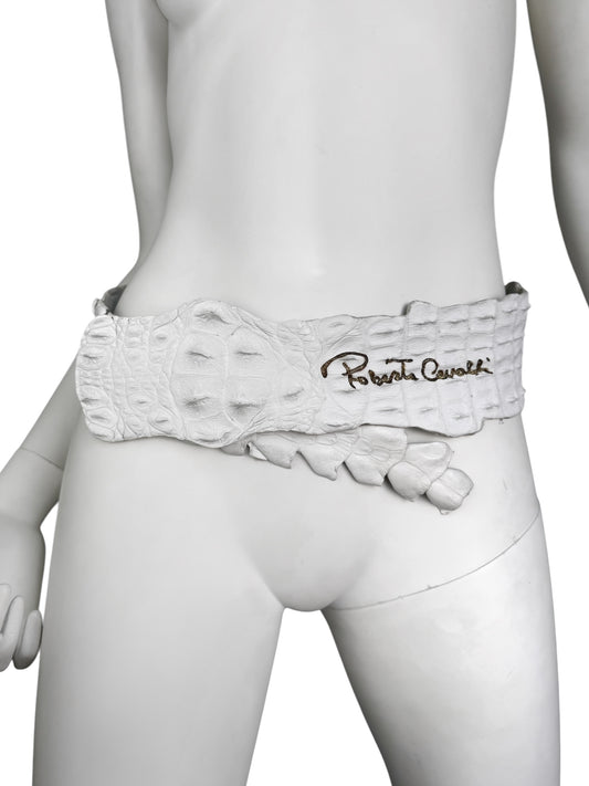 ROBERTO CAVALLI FW2005 WHITE CROCODILE LEATHER BELT