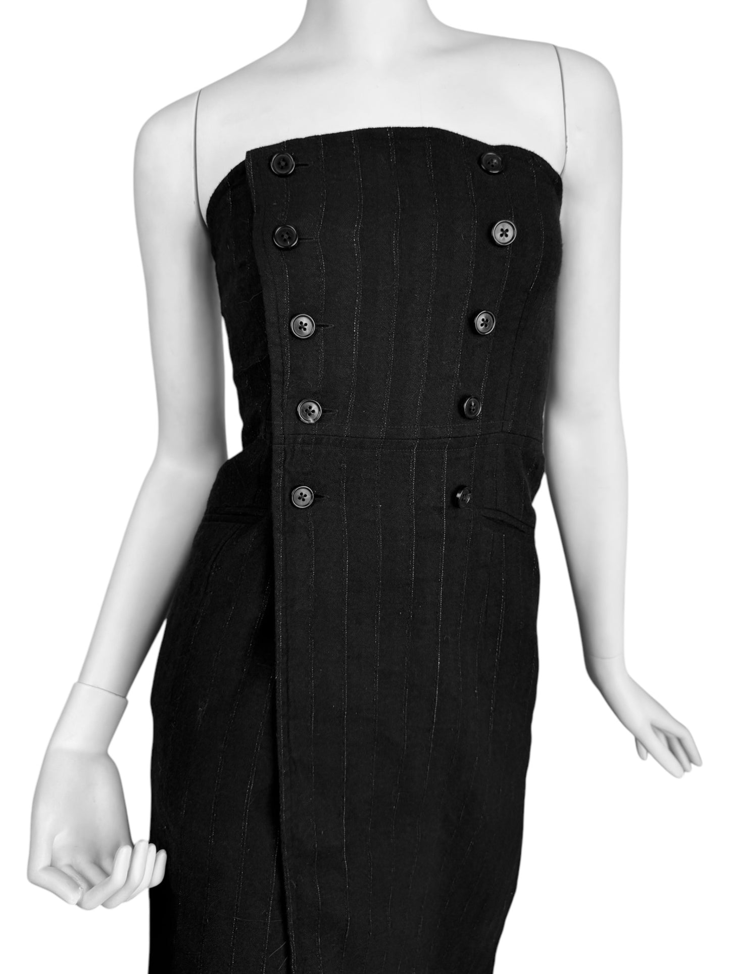 ANN DEMEULEMEESTER FW2018 BY SÉBASTIEN MEUNIER PINSTRIPED DOUBLE BREASTED BUSTIER DRESS