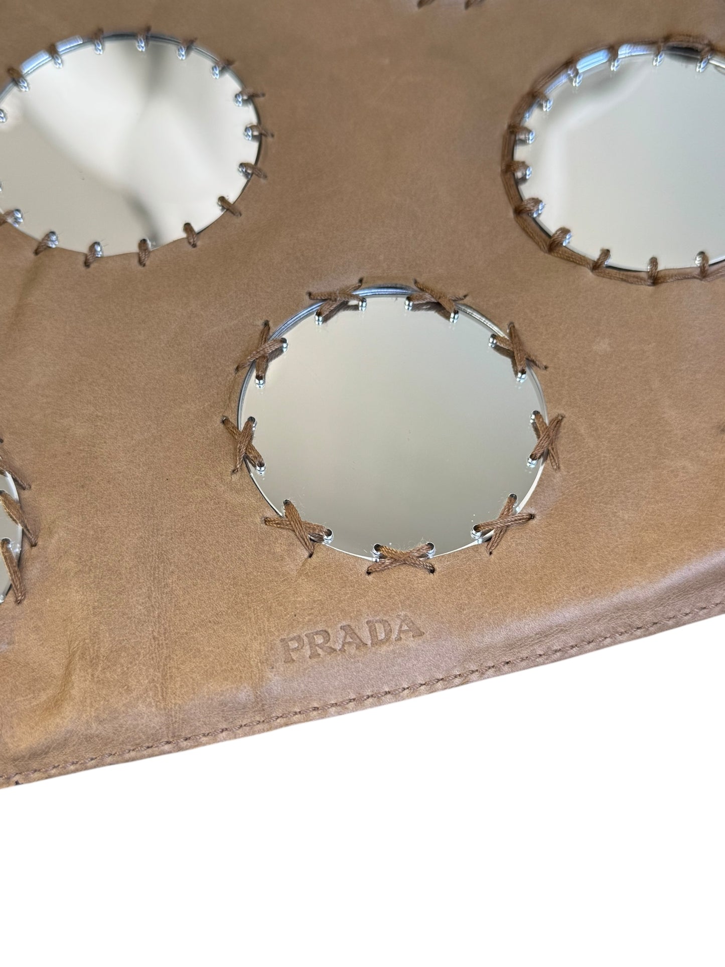 PRADA SS1999 BEIGE LEATHER MIRROR CROSSBODY MESSENGER BAG
