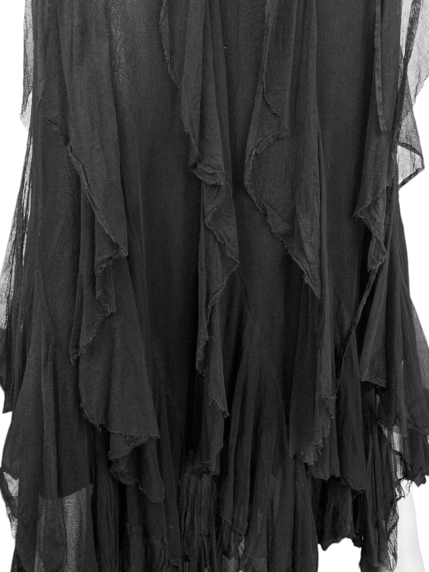 PLEIN SUD SS2000 BLACK TULLE CASCADING RUFFLES MAXI SKIRT