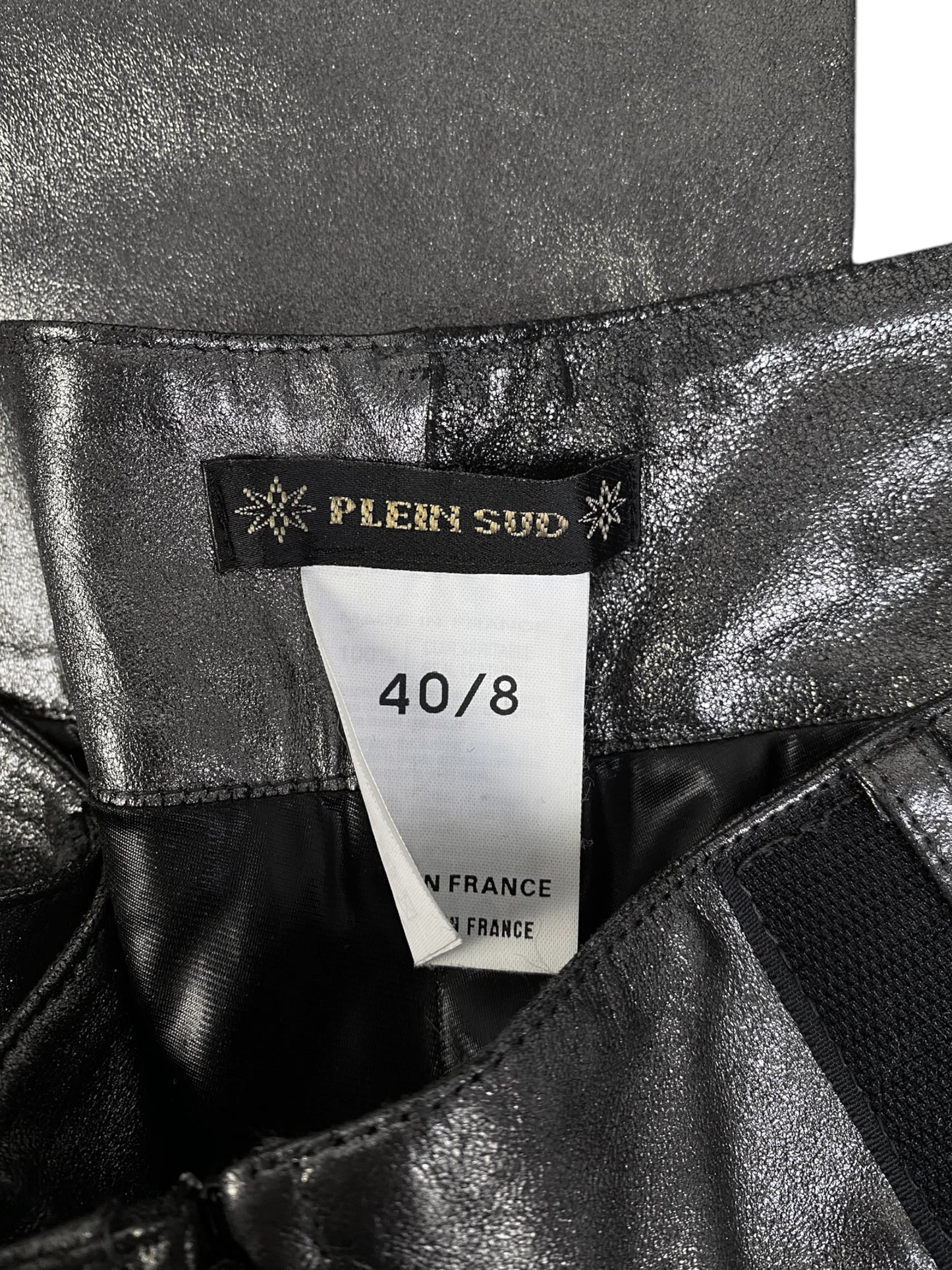 PLEIN SUD 1990s METALLIC GREY LEATHER PANTS