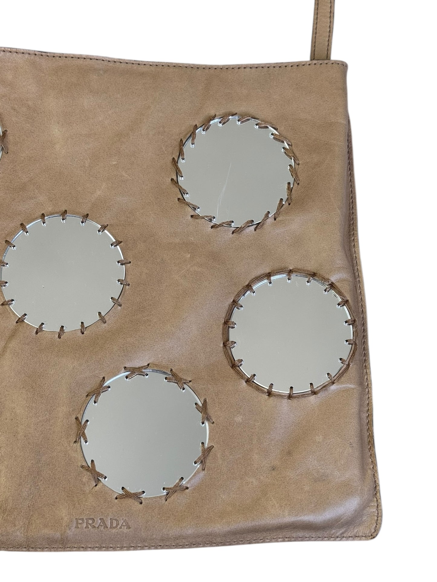PRADA SS1999 BEIGE LEATHER MIRROR CROSSBODY MESSENGER BAG