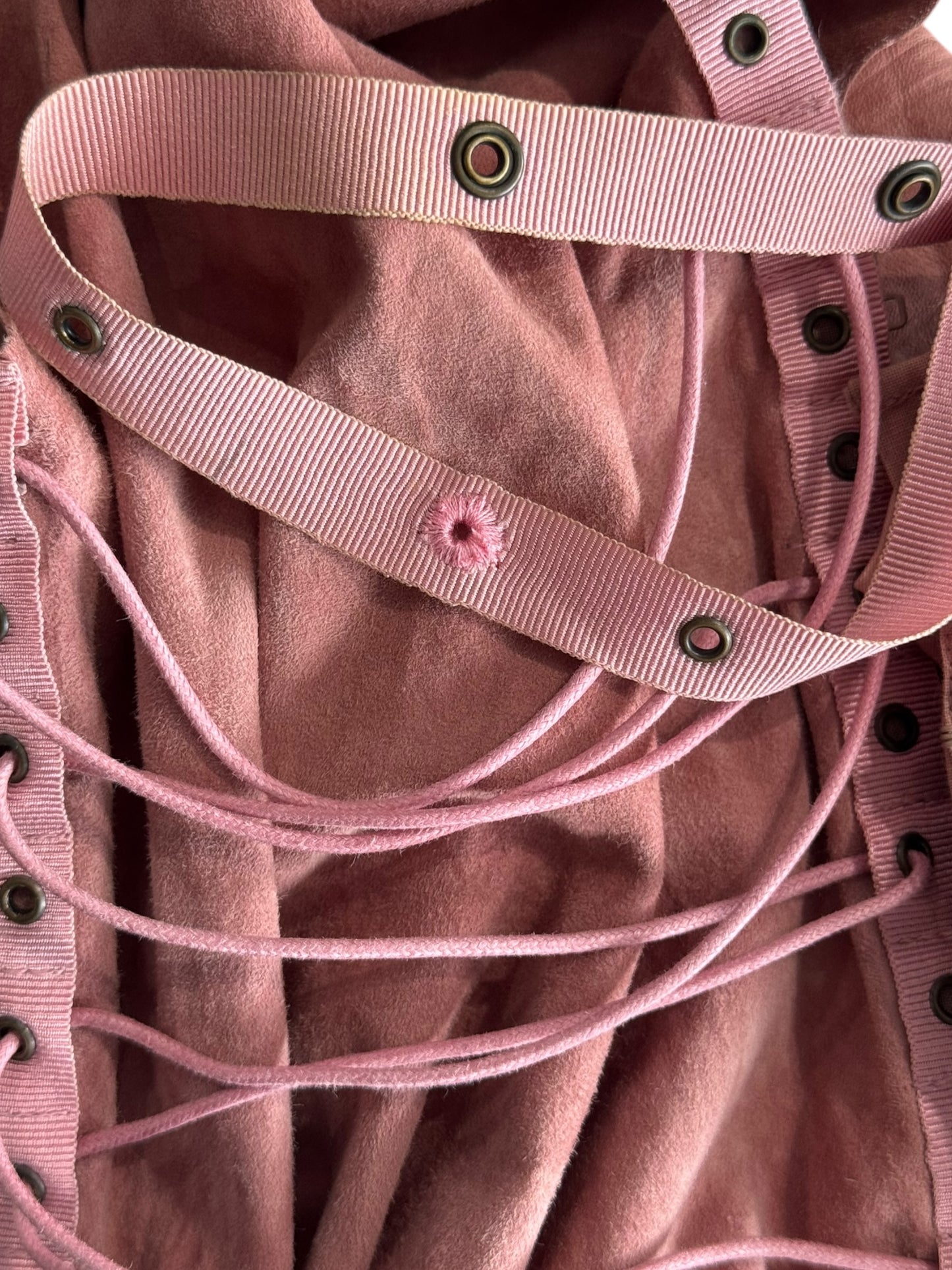 PLEIN SUD SS2003 PINK LEATHER LACE-UP BONDAGE TANK TOP