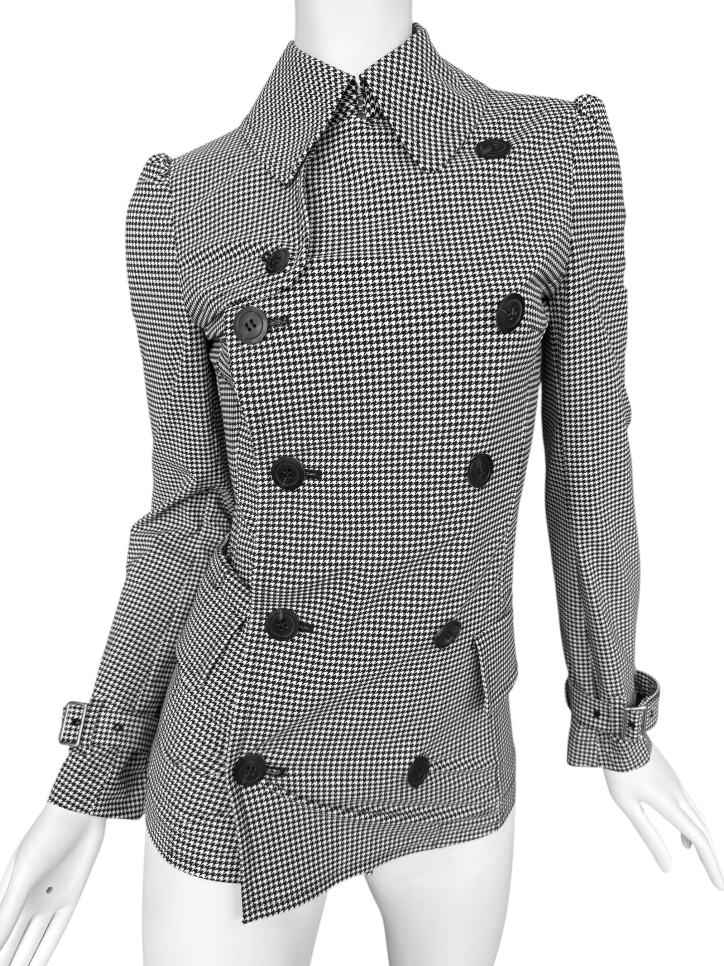 JUNYA WATANABE SS2010 BLACK & WHITE HOUNDSTOOTH DOUBLE BREASTED TRENCH JACKET