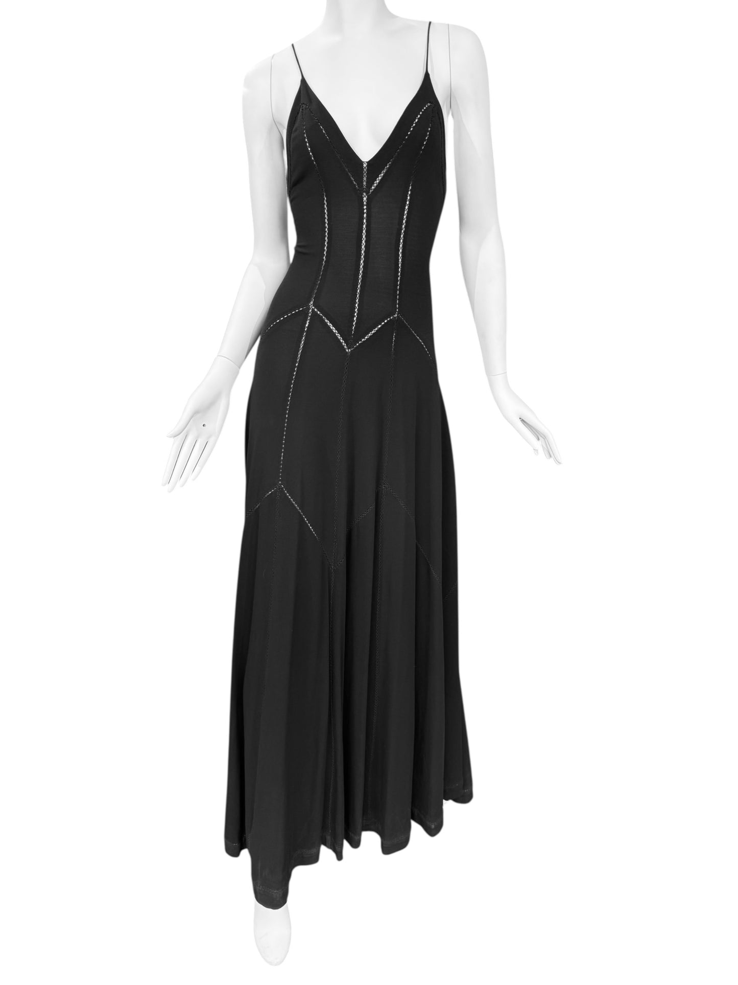 FAYÇAL AMOR SS1993 BLACK PICOT STITCHING MAXI DRESS