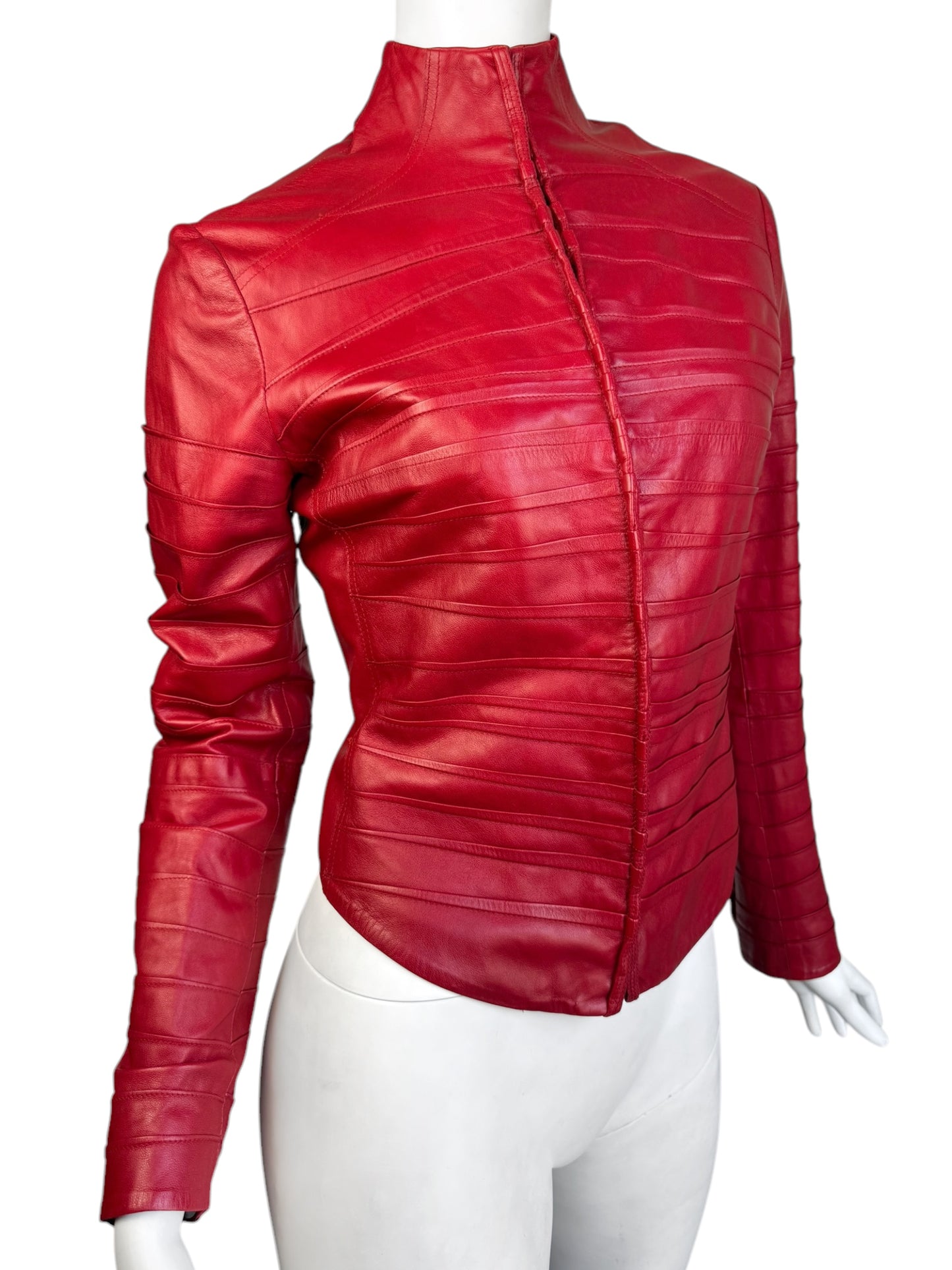 FAYÇAL AMOR SS2004 RED LAMB LEATHER DARTED JACKET