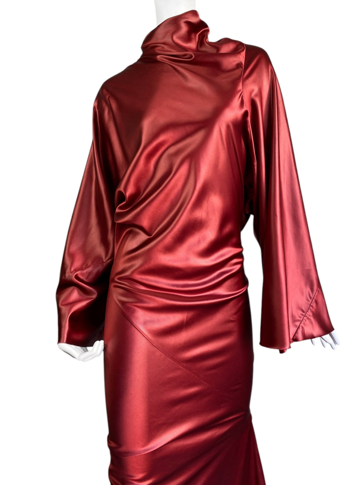 RICK OWENS FW2020 RED SATIN DRAPED GOWN
