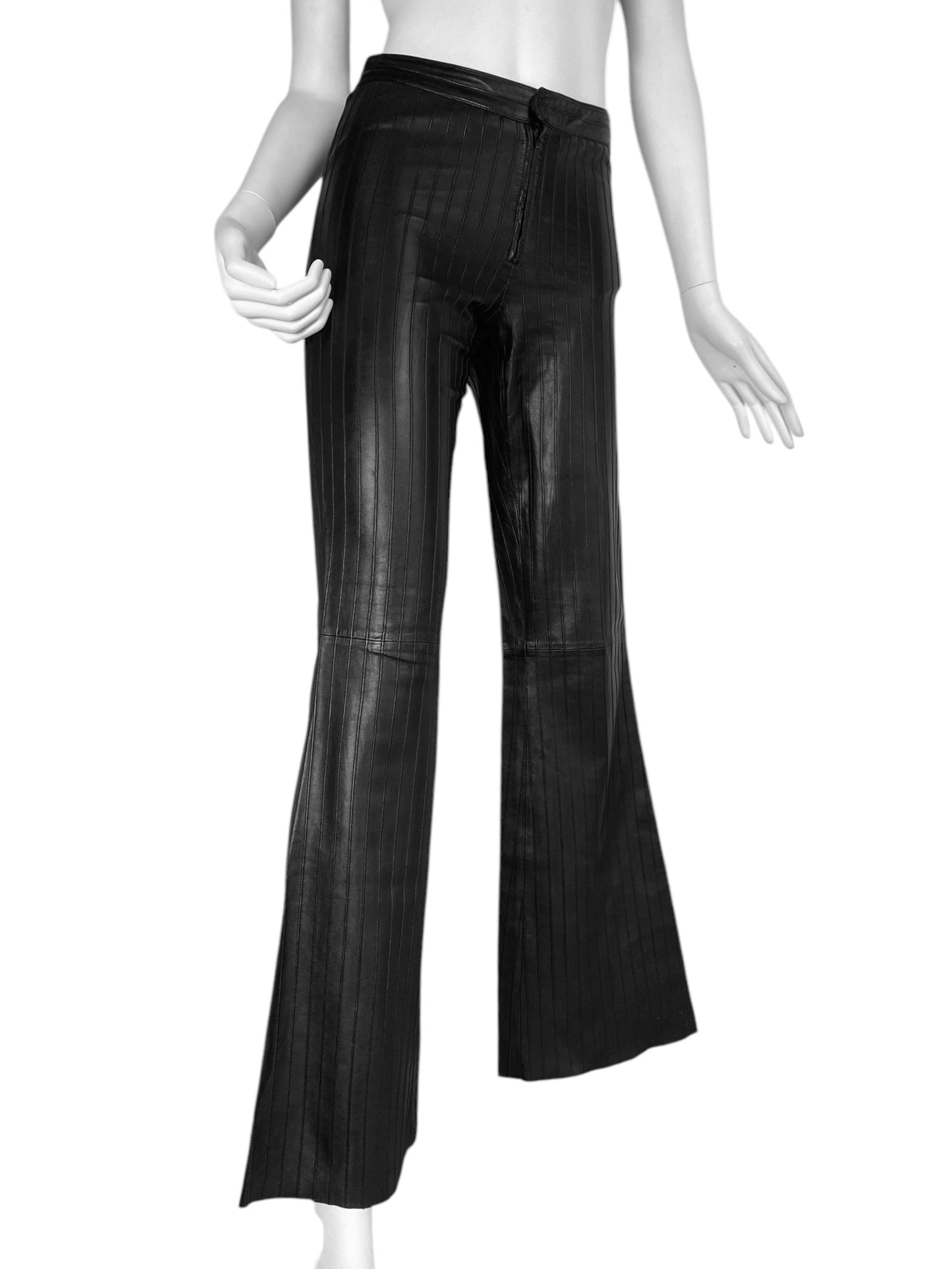 GUCCI FW1999 BY TOM FORD BLACK LEATHER STRIPES FLARED PANTS
