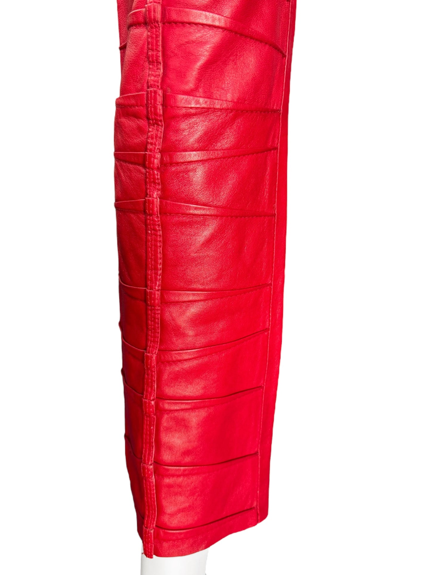 FAYÇAL AMOR SS2004 RED LAMB LEATHER DARTED 2P. SET (JACKET + PANTS)