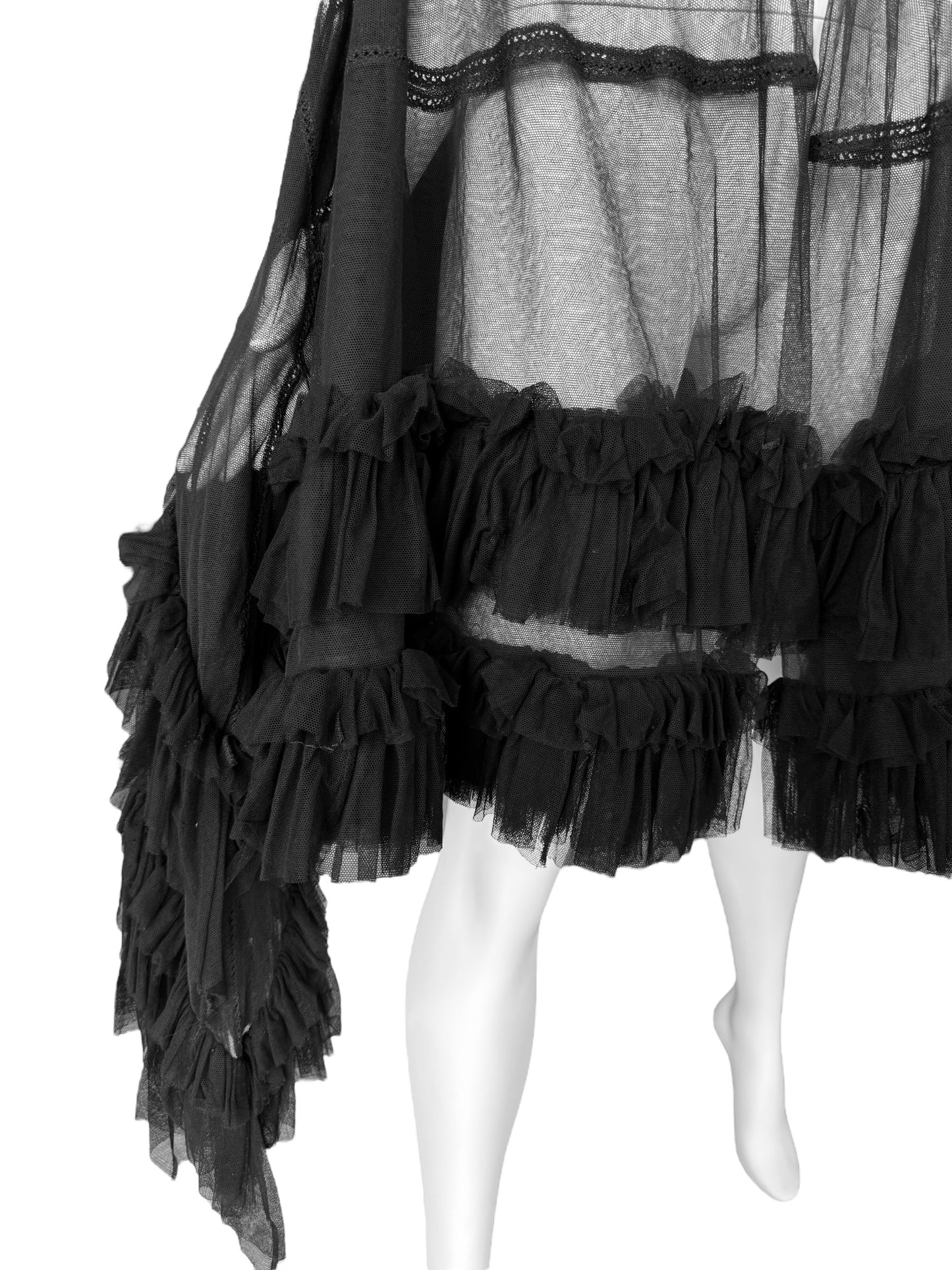 FAYÇAL AMOR FW1994 BLACK TULLE RUFFLES XXL SHAWL