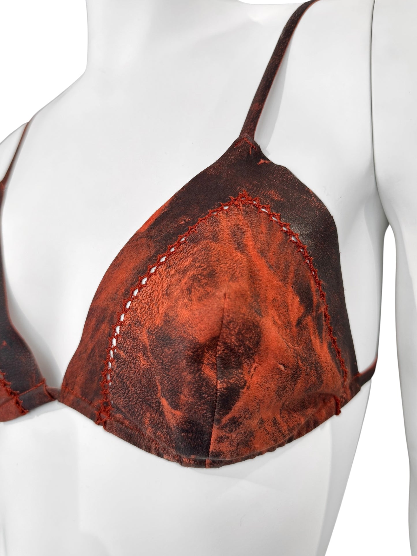 FAYÇAL AMOR SS1993 BROWN TIE & DYE LEATHER BRA