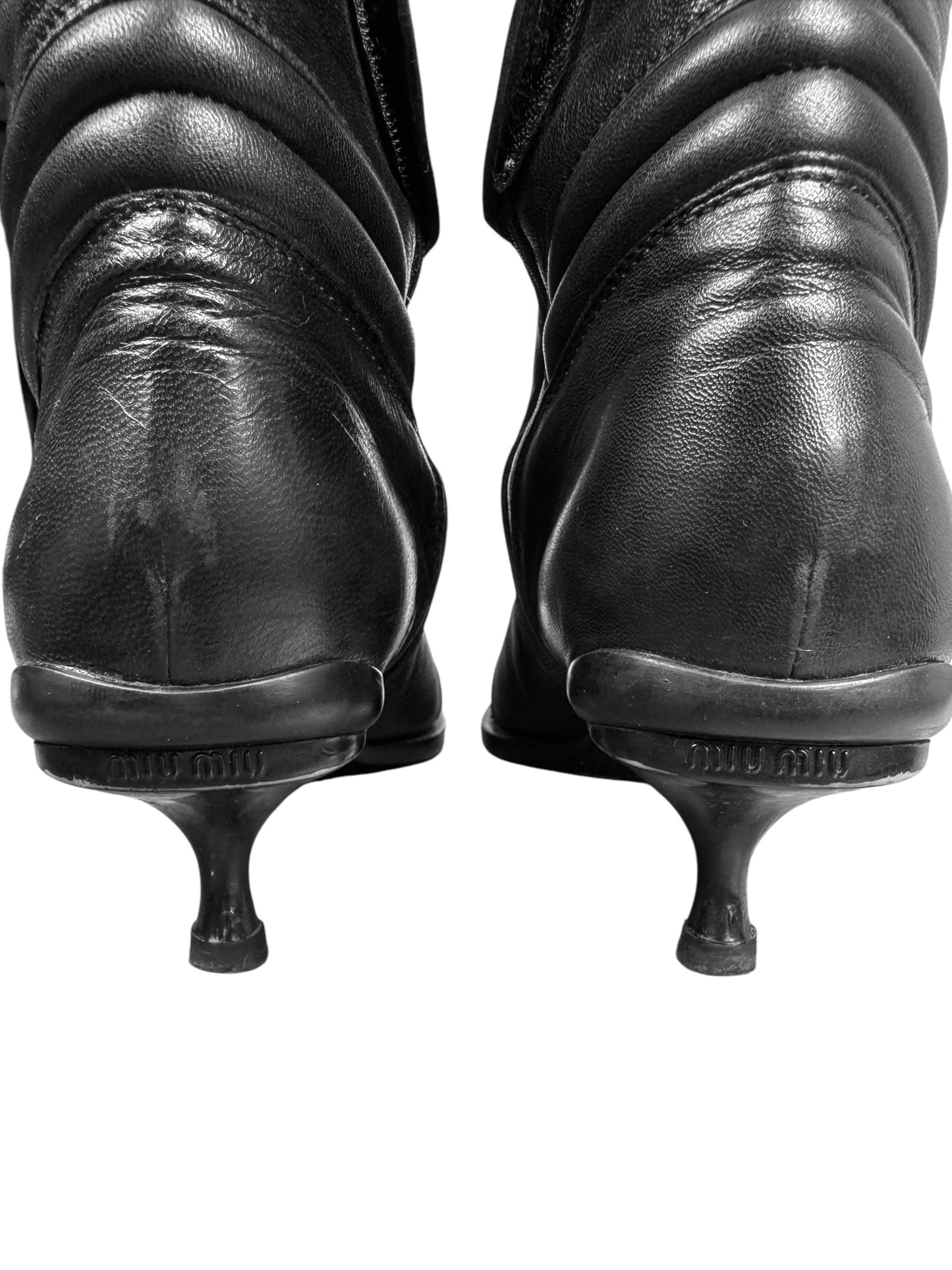 MIU MIU FW1999 BLACK LEATHER BIKER BOOTS