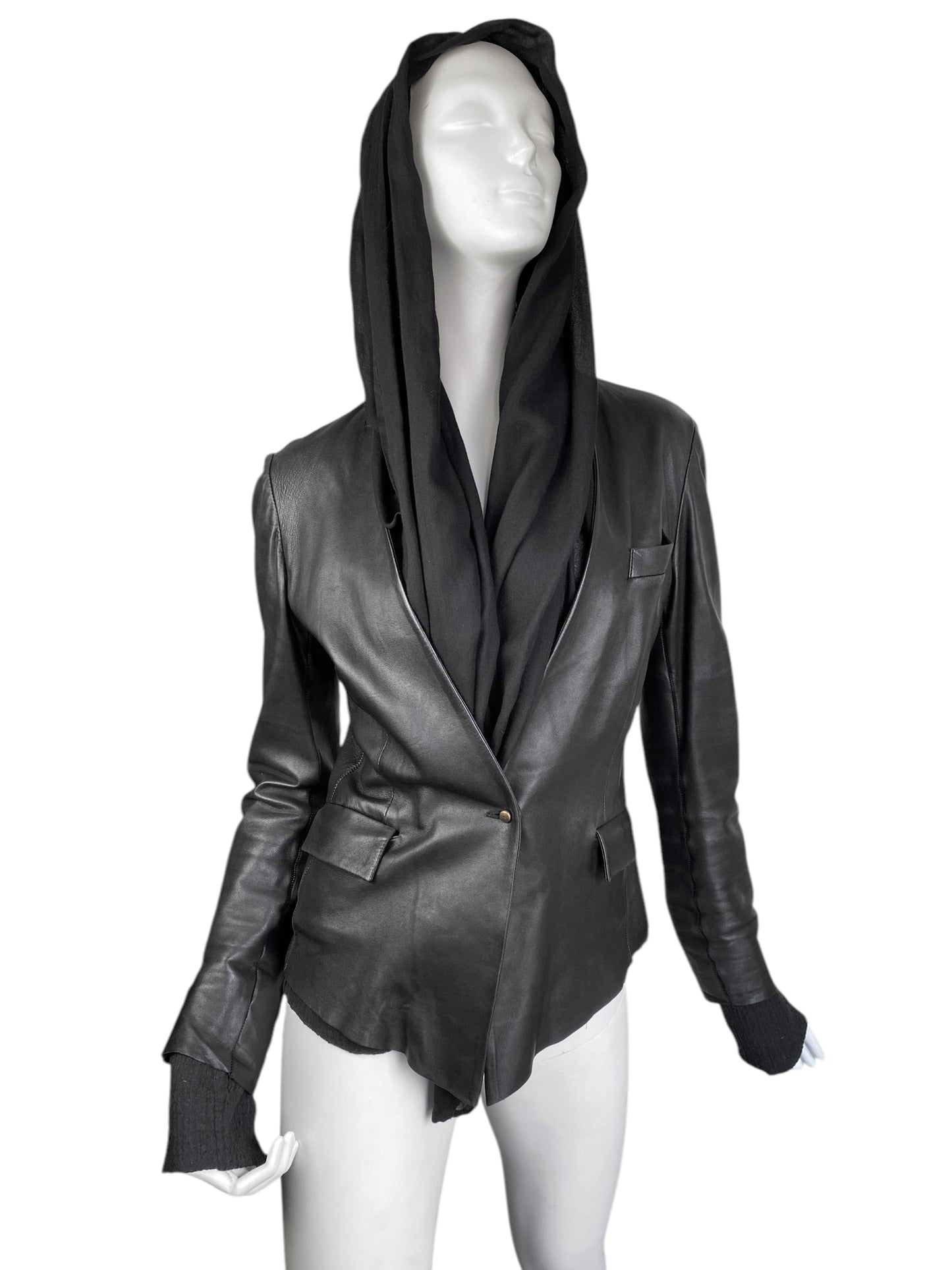 ISAAC SELLAM 2010s BLACK LEATHER SCARF JACKET