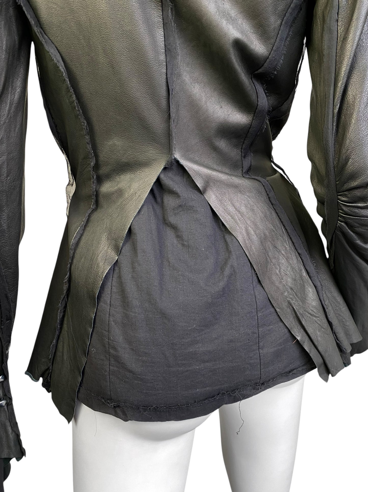 SHARON WAUCHOB FW2006 GREY LEATHER SILK TRIM ARTISANAL JACKET
