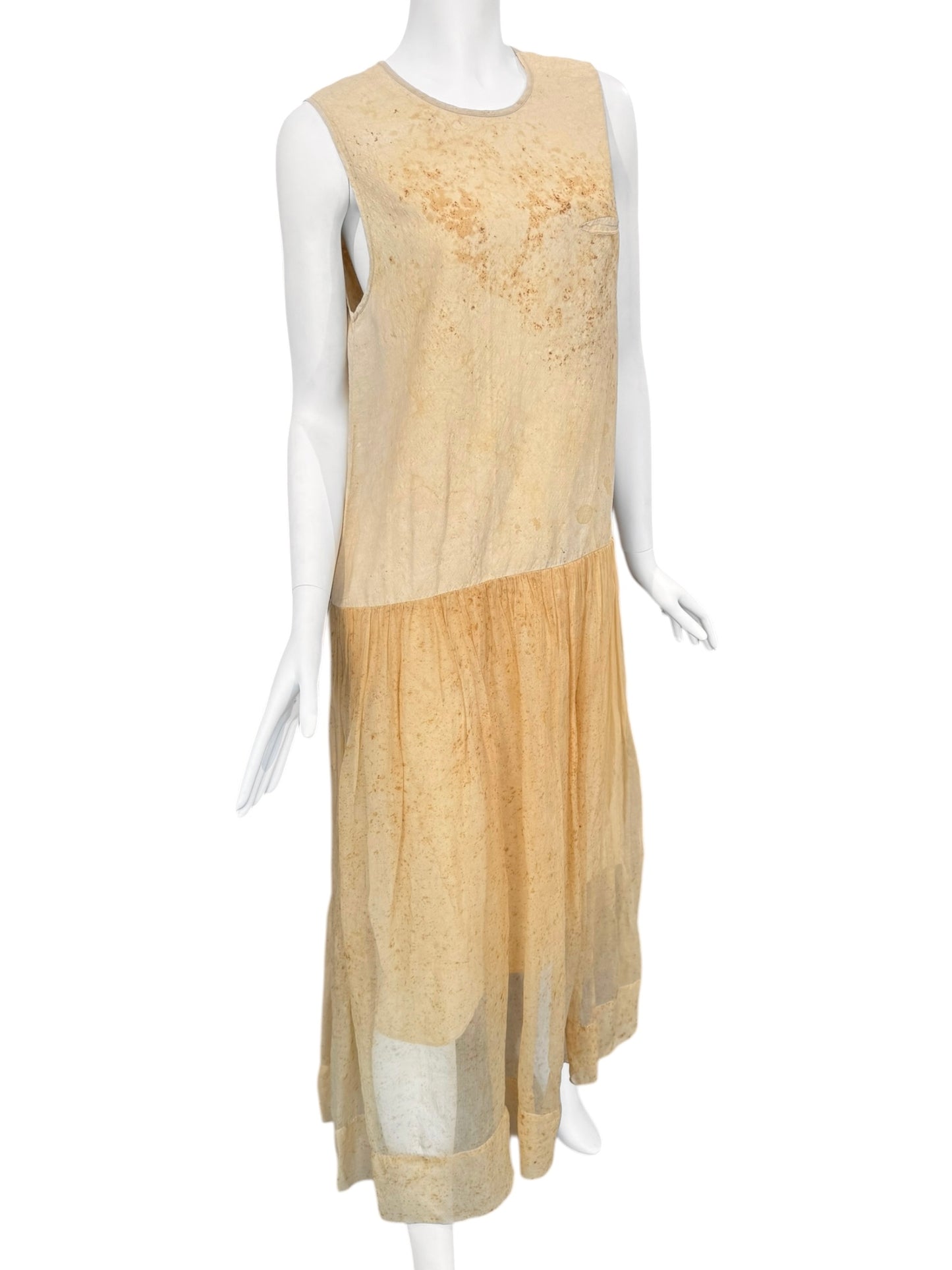 UMA WANG SS2019 YELLOW LINEN & SILK STAINED A-LINE MAXI DRESS